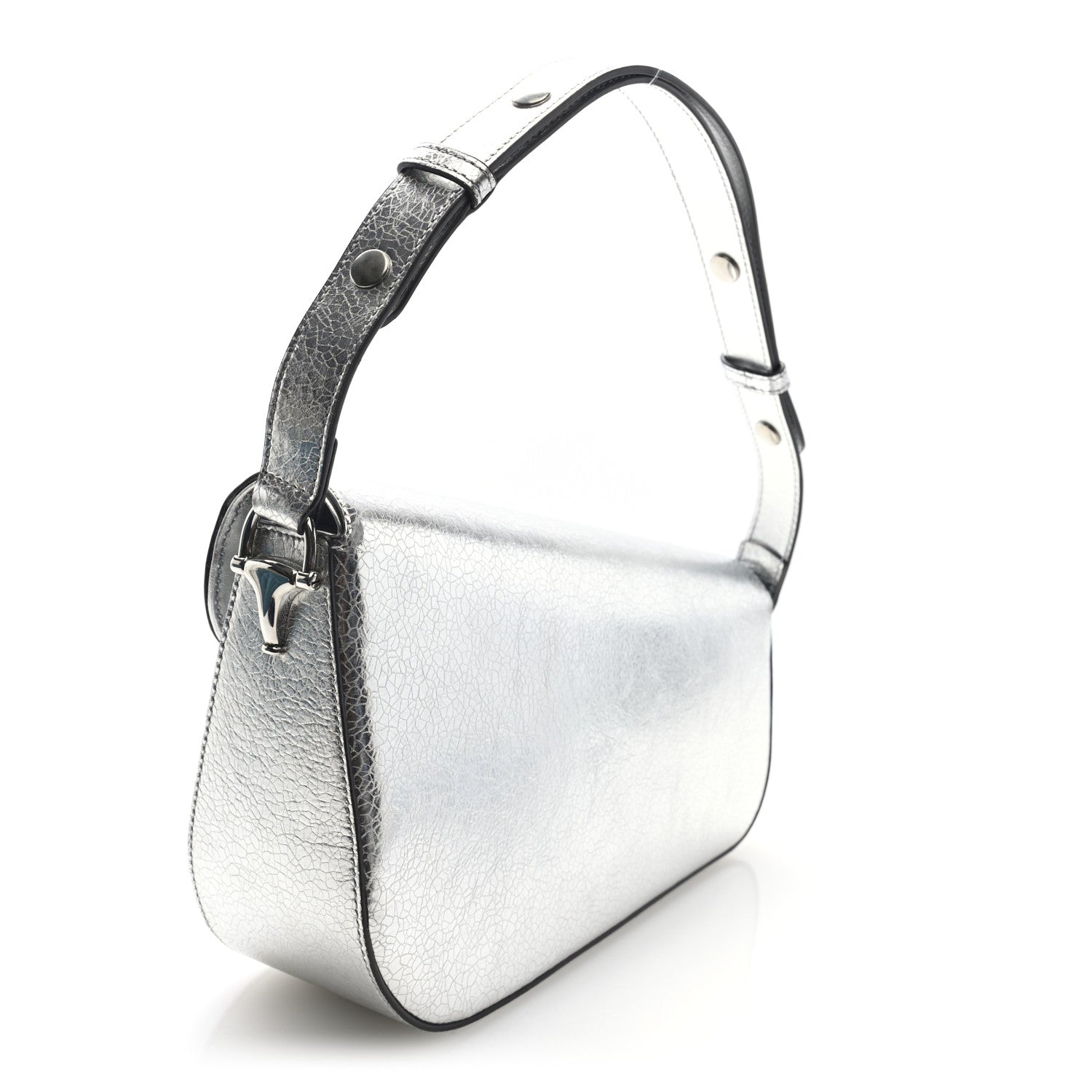 Metallic Calfskin Small Horsebit 1955 Asymmetric Shoulder Bag Silver