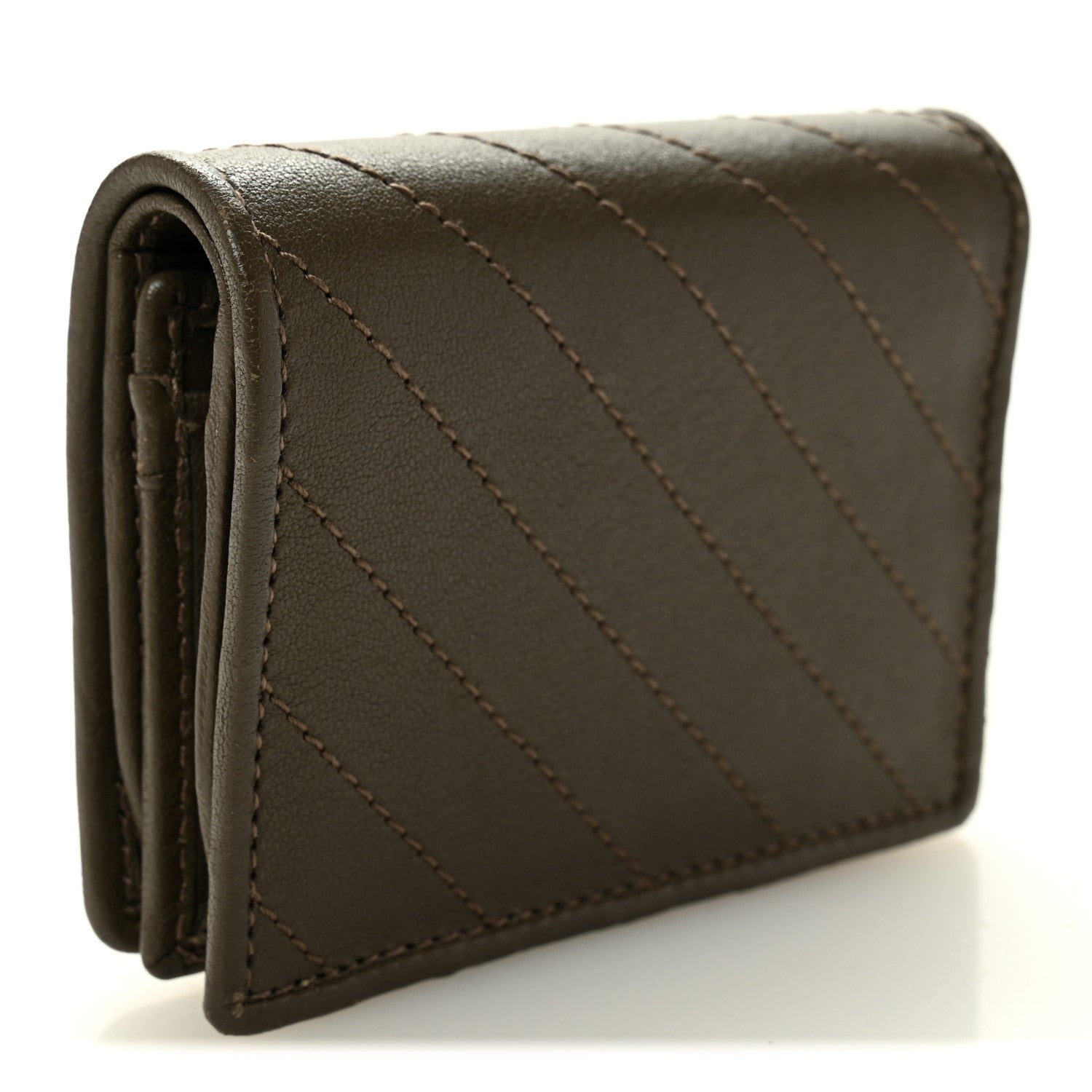 Sakai Be Green Calfskin Diagonal Stitched Blondie Card Case Wallet Craclet Brown