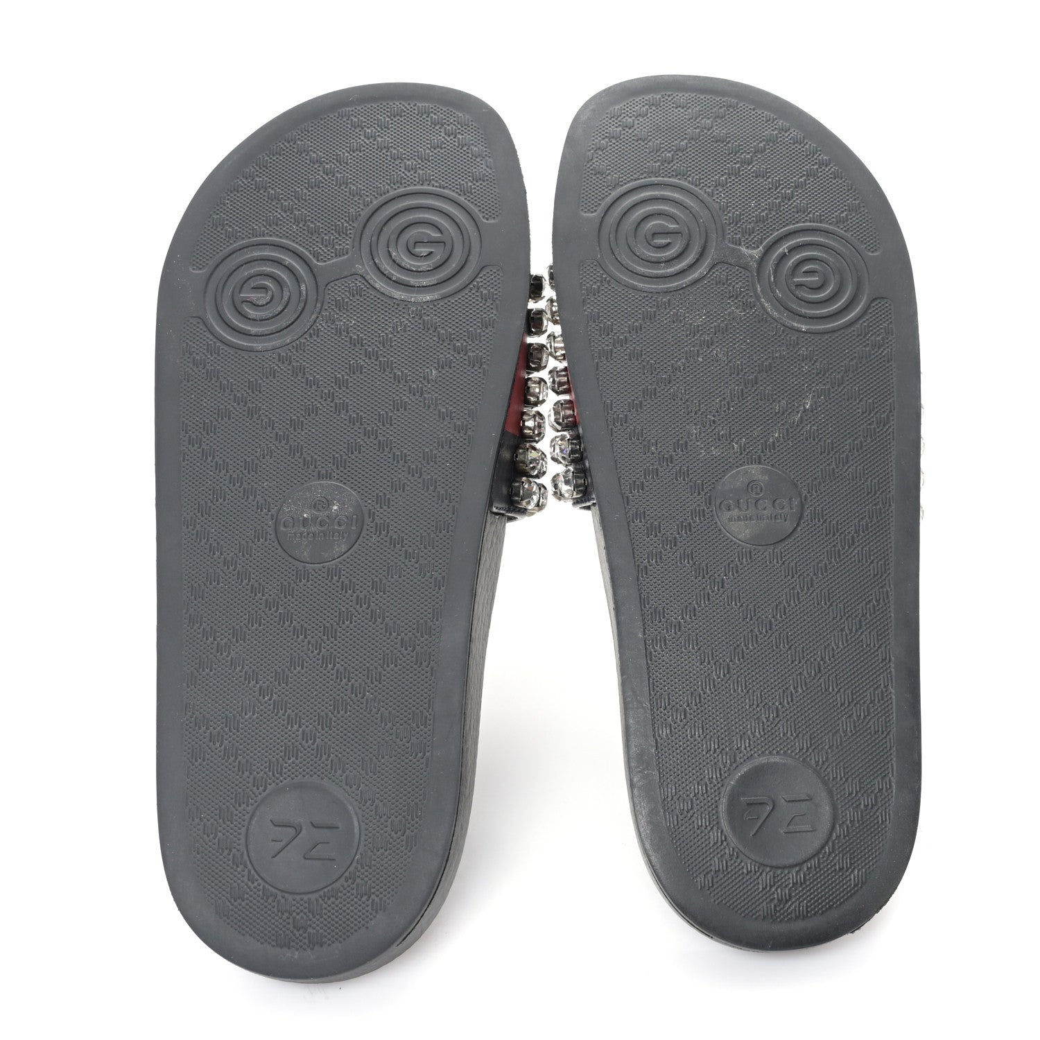 Calfskin Crystal Embellished Web Slide Sandals 36 Blue Red
