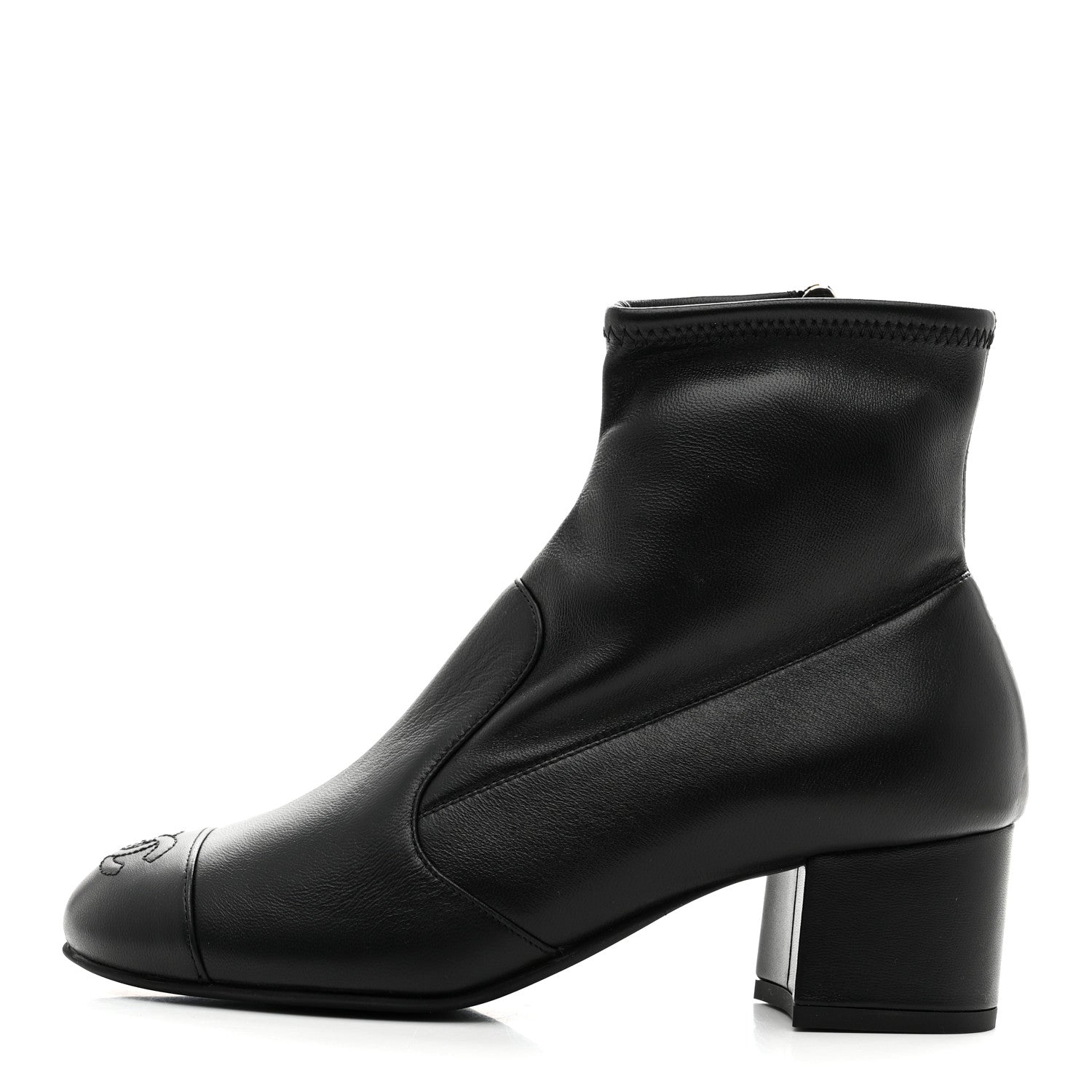 Stretch Lambskin Cap Toe CC Uniform Short Boots 36 Black