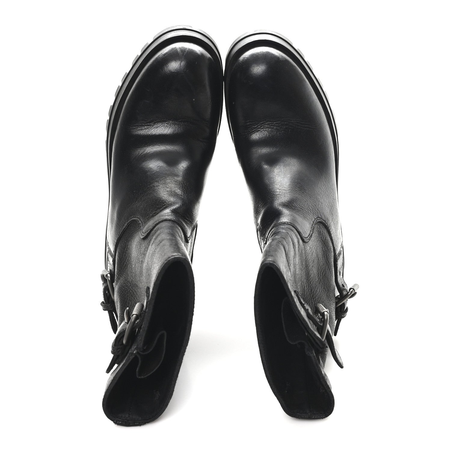 Calfskin Double Buckle Combat Boots 37 Black