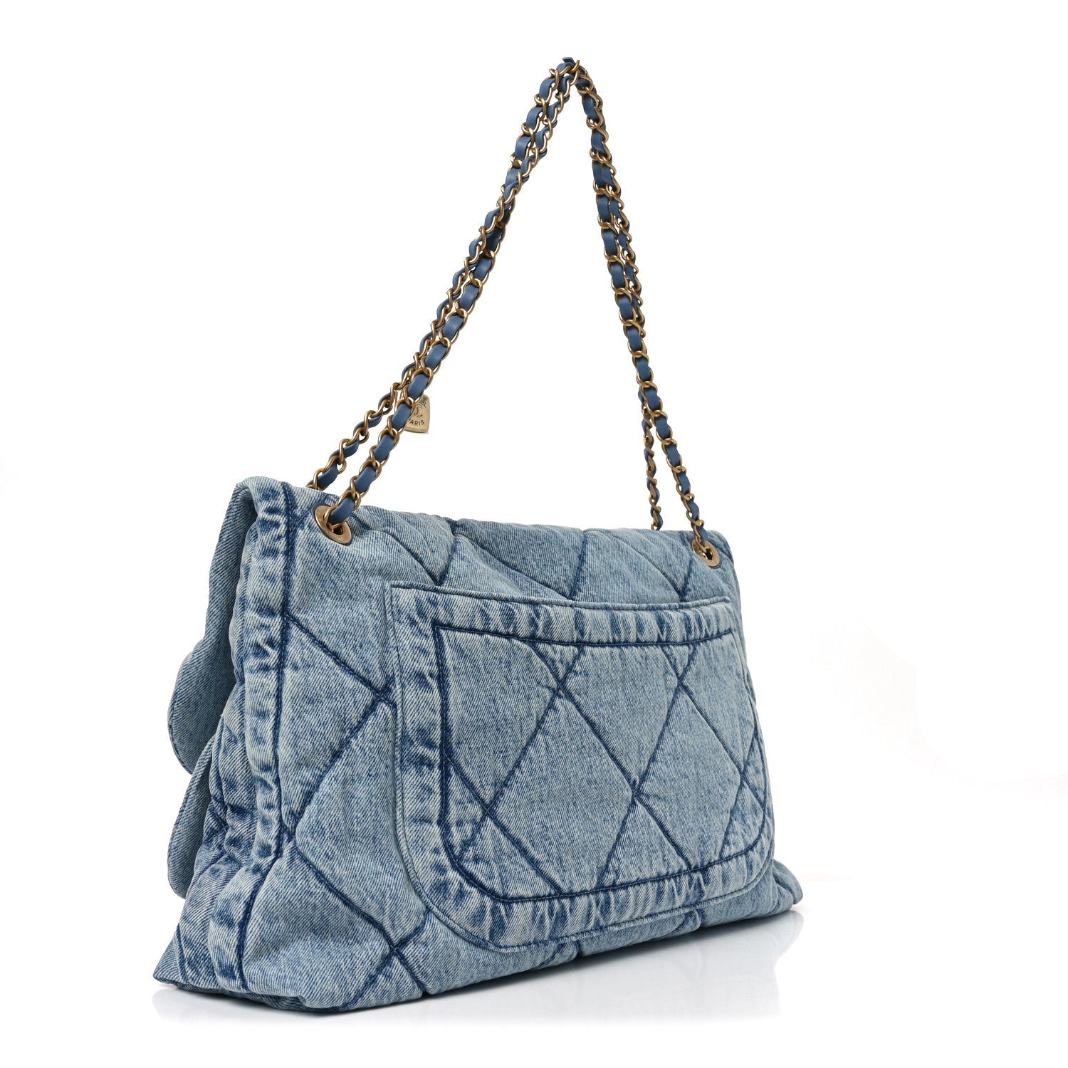Washed Denim Quilted Maxi Flap Bag Blue