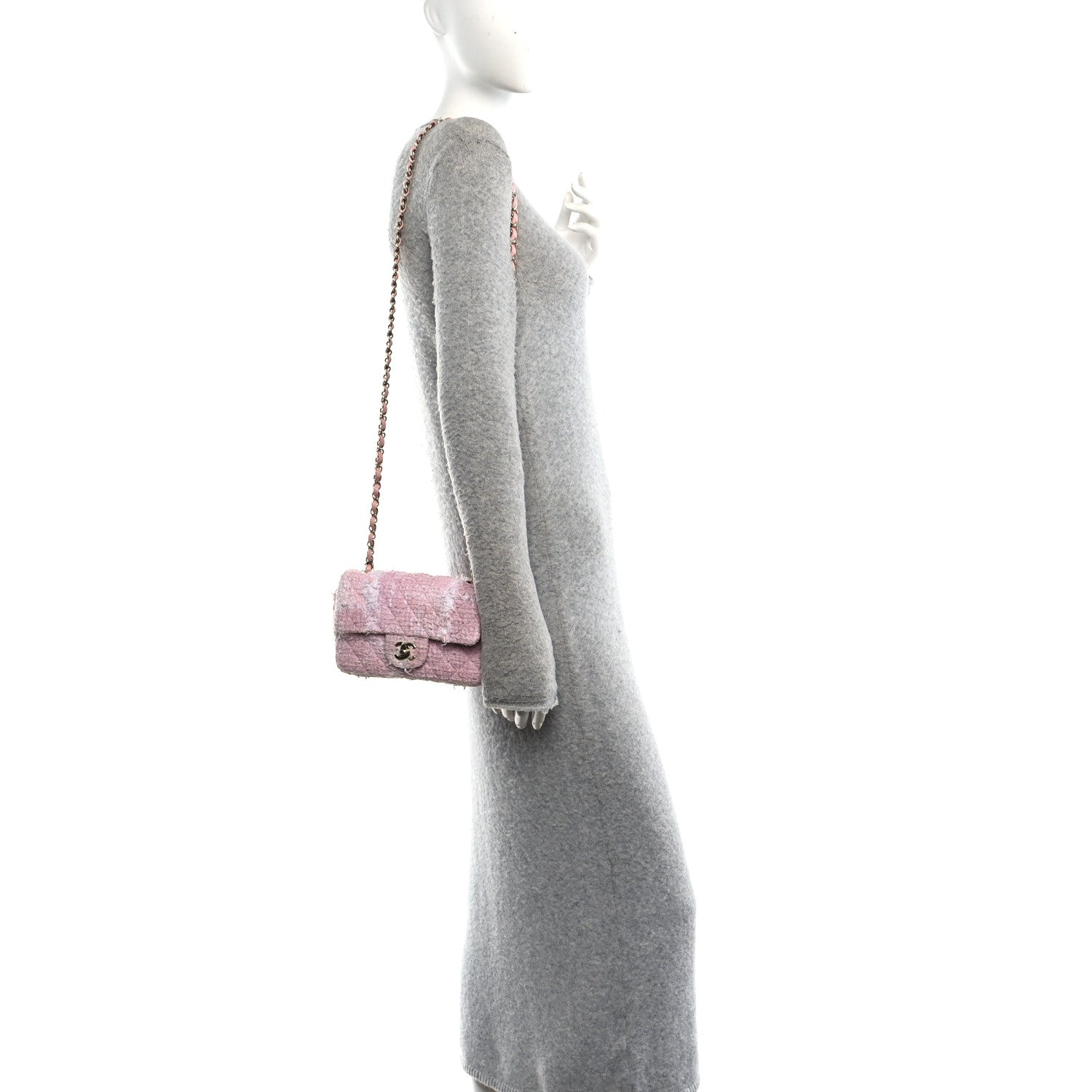 Tweed Quilted Mini Rectangular Flap Light Pink White