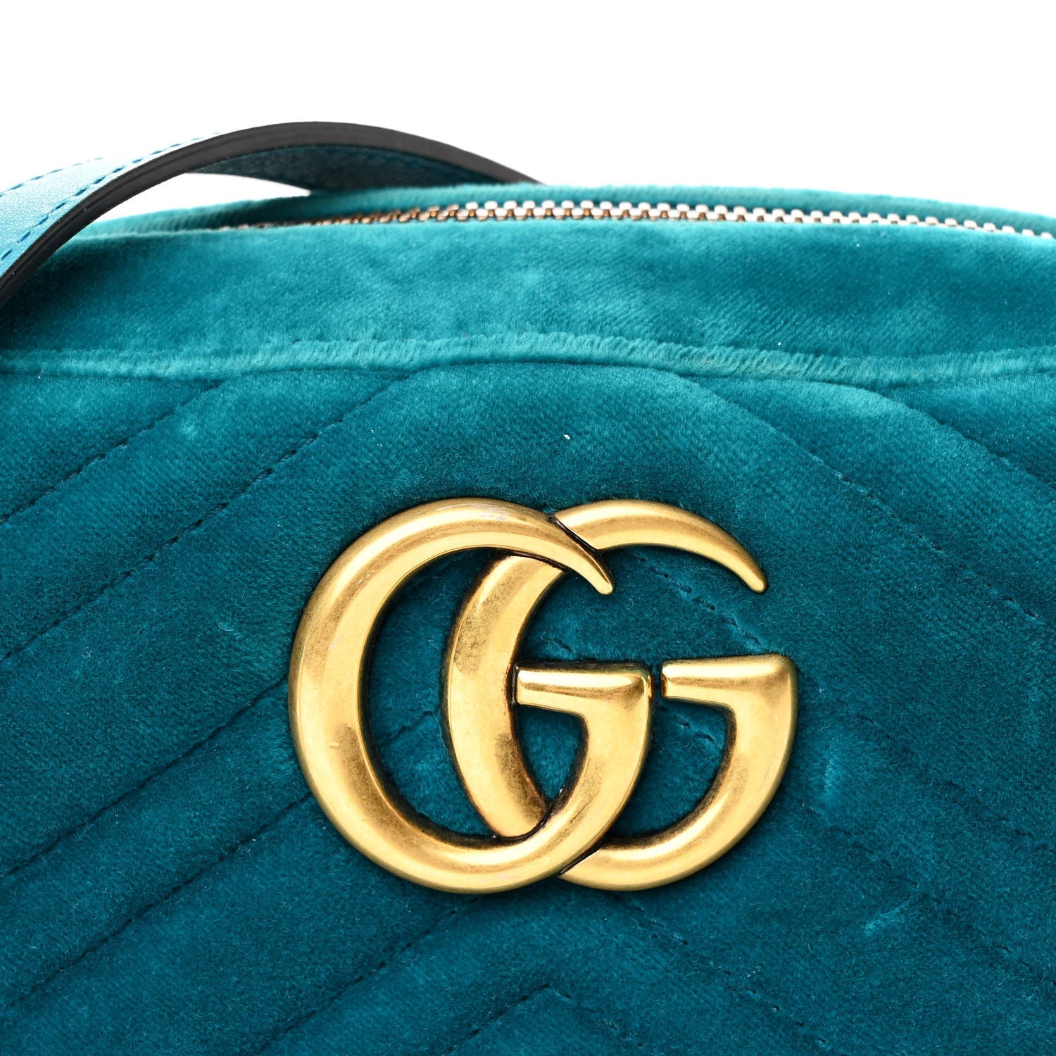 Velvet Matelasse Small GG Marmont Chain Shoulder Bag Pavone Cyan