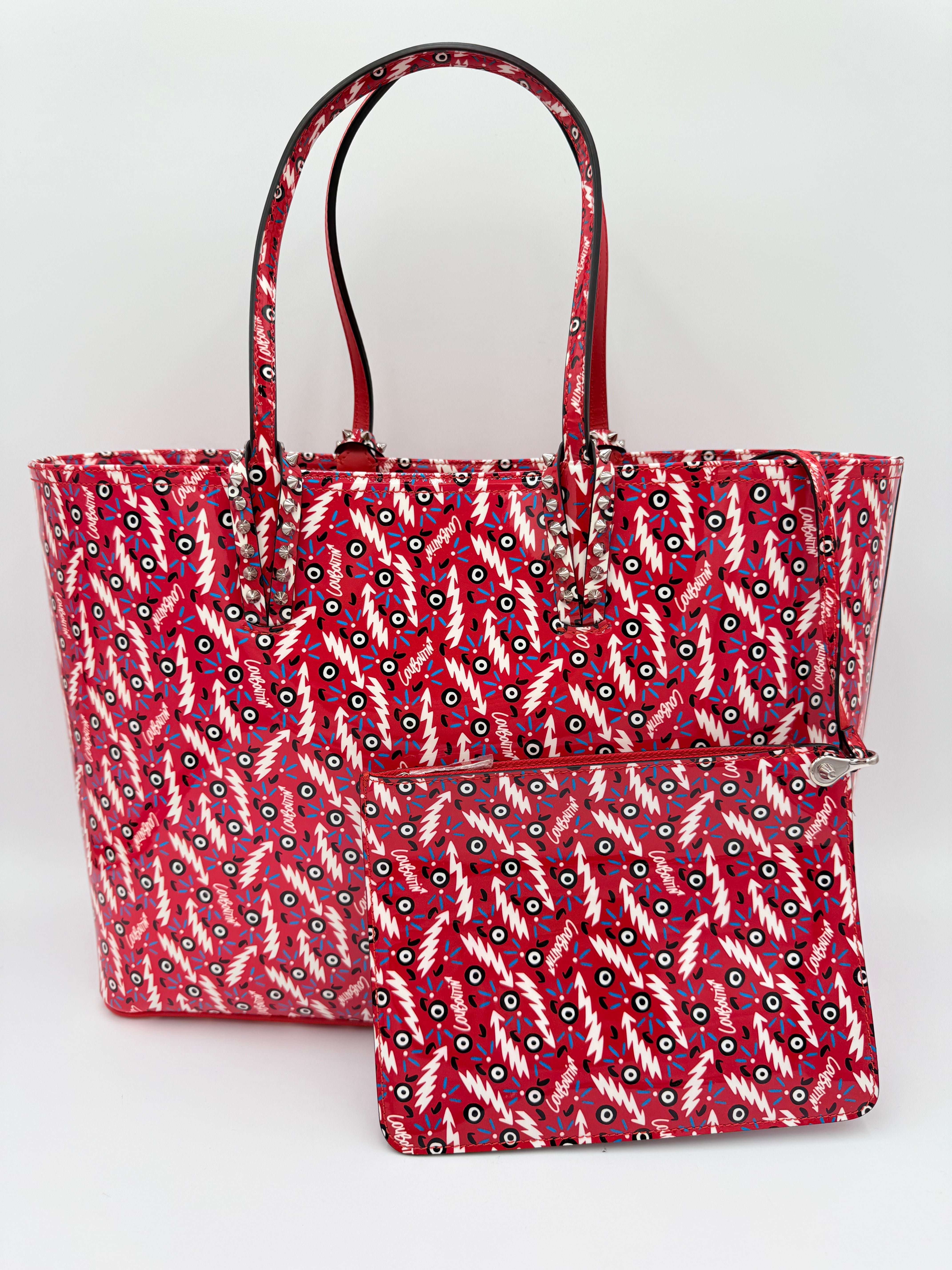 Handbag Luxury Designer By Christian Louboutin In Red & White, Size:Large