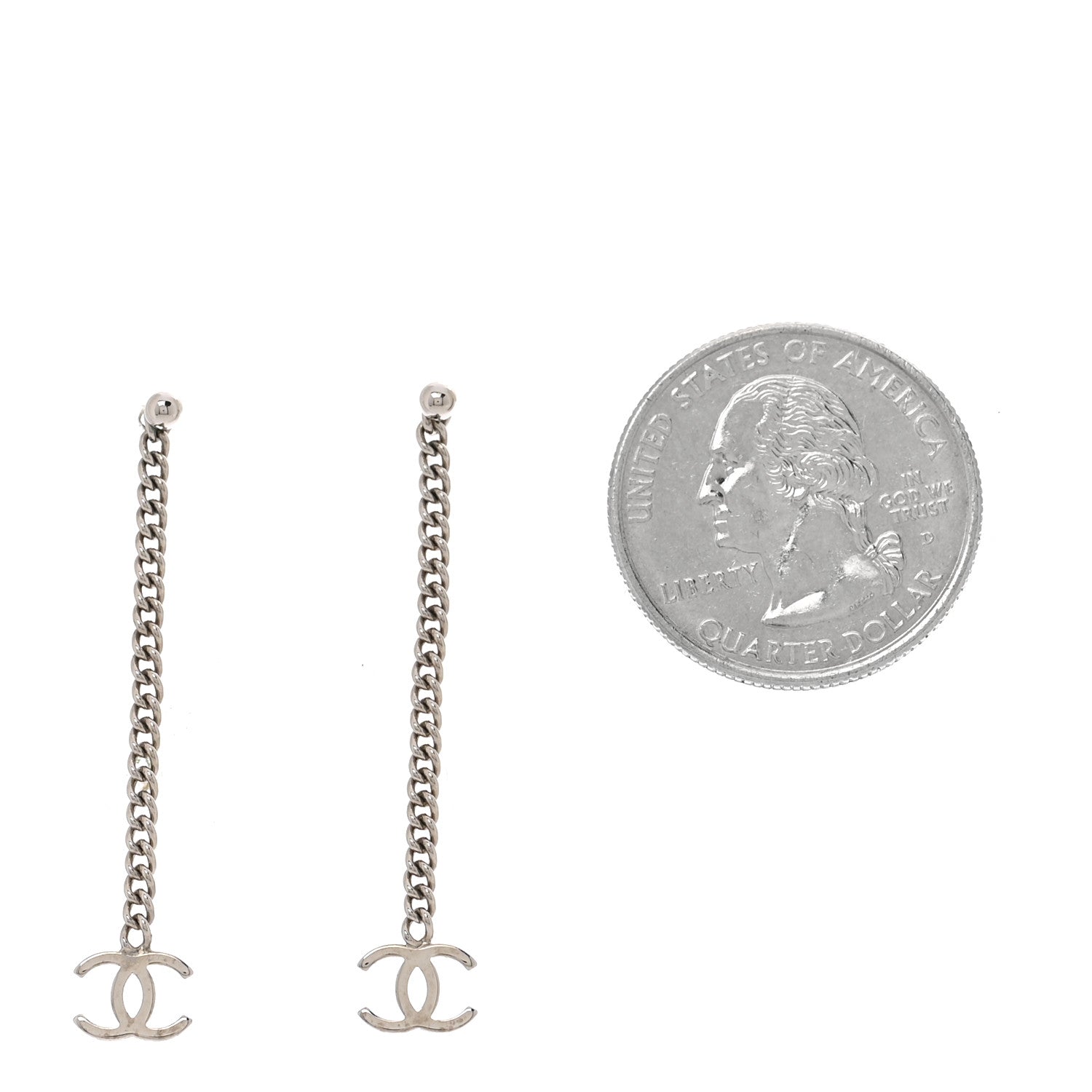 Metal CC Chain Drop Earrings Silver