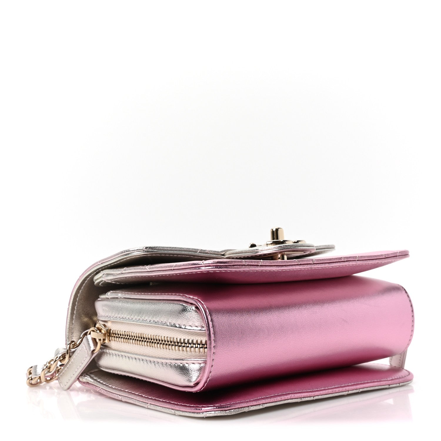 Metallic Lambskin Like A Wallet Flap Golden Pink