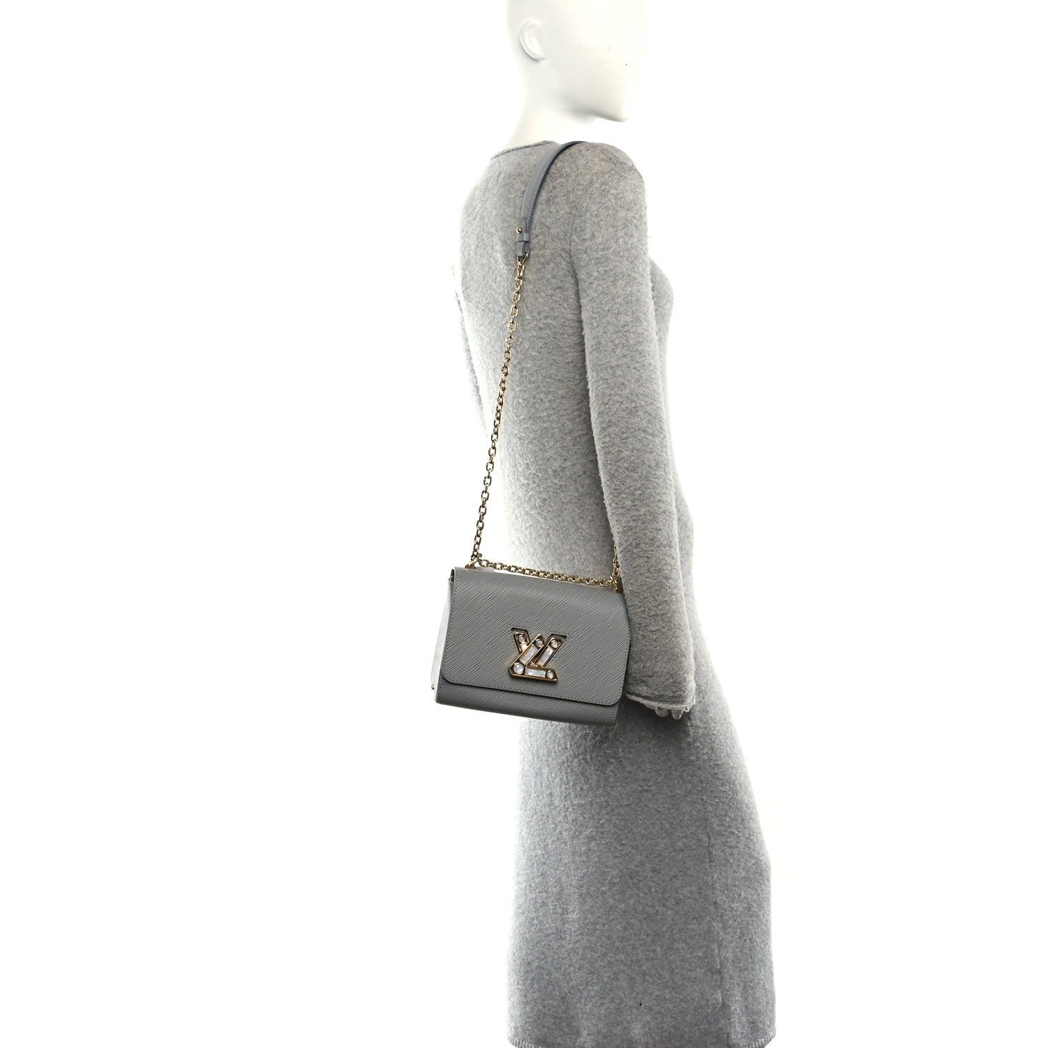Epi Moonstone Twist Shoulder Bag MM Grey