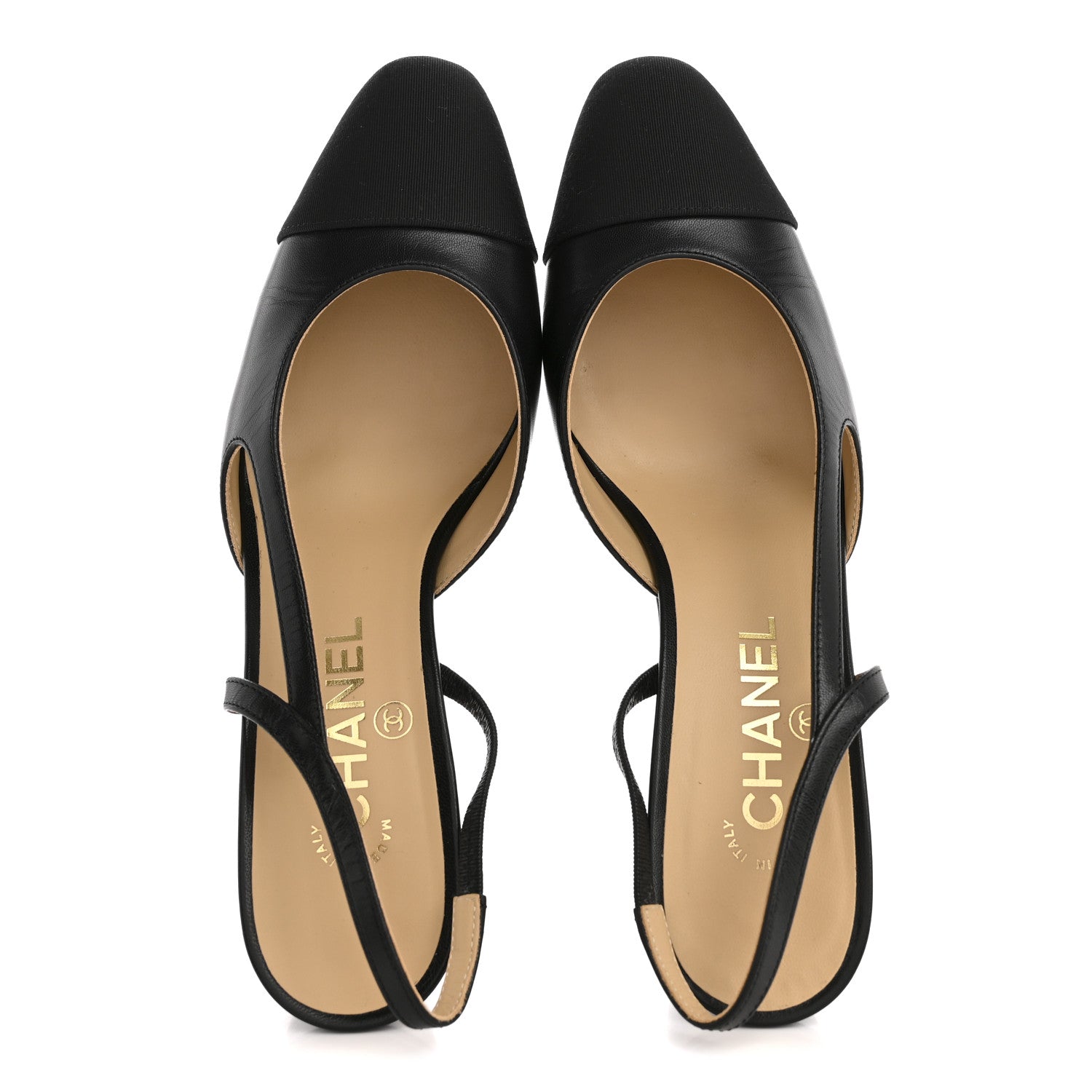 Goatskin Grosgrain Cap Toe CC Slingback Pumps 38.5 Black