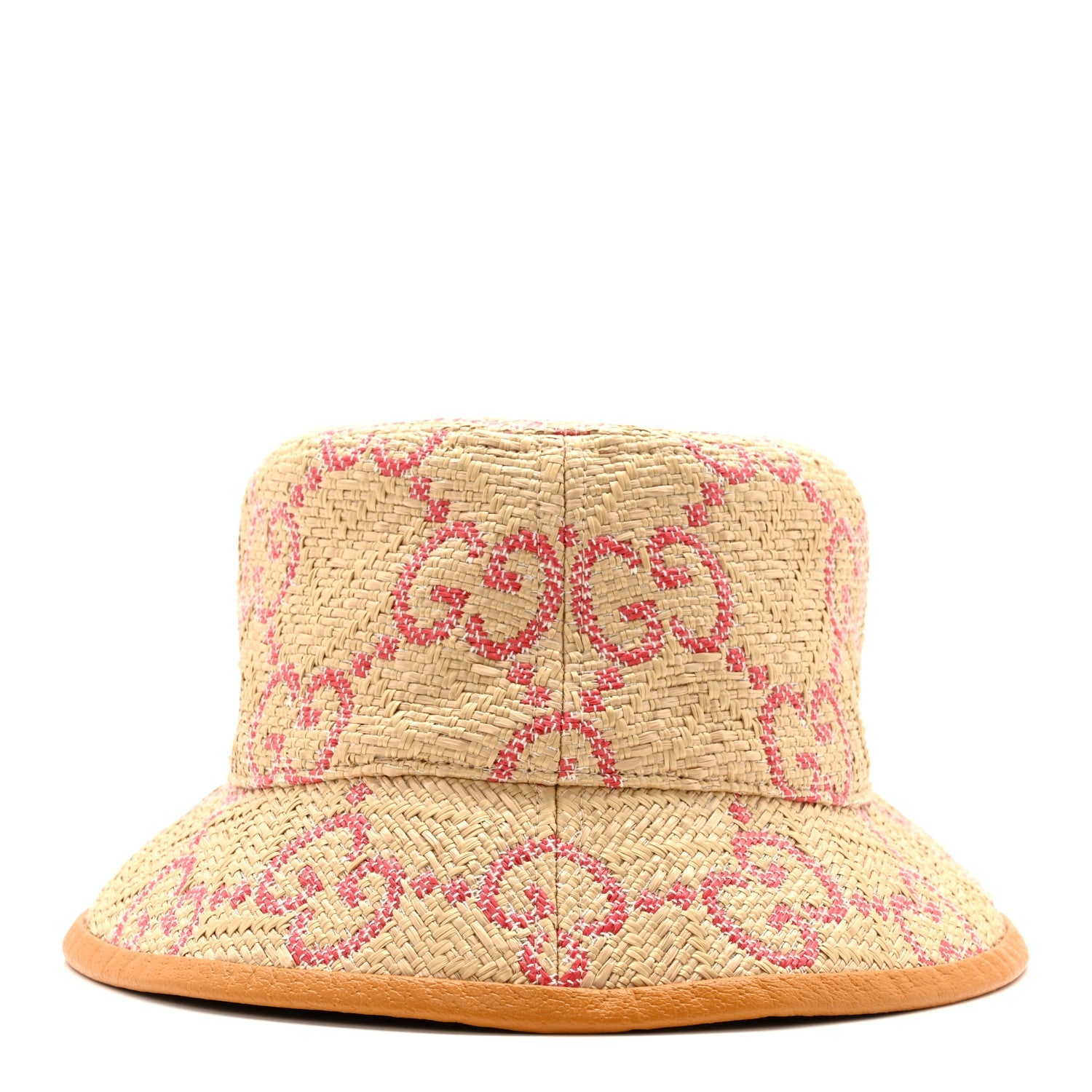 Raffia GG Monogram Embroidered Fedora Hat S Beige Pink