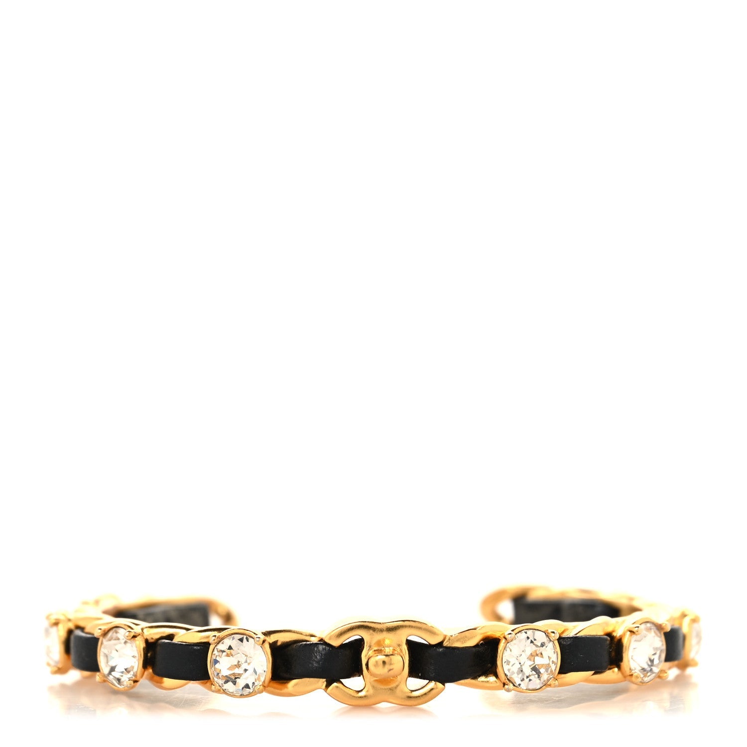 Lambskin Crystal CC Cuff Bracelet M Black Gold