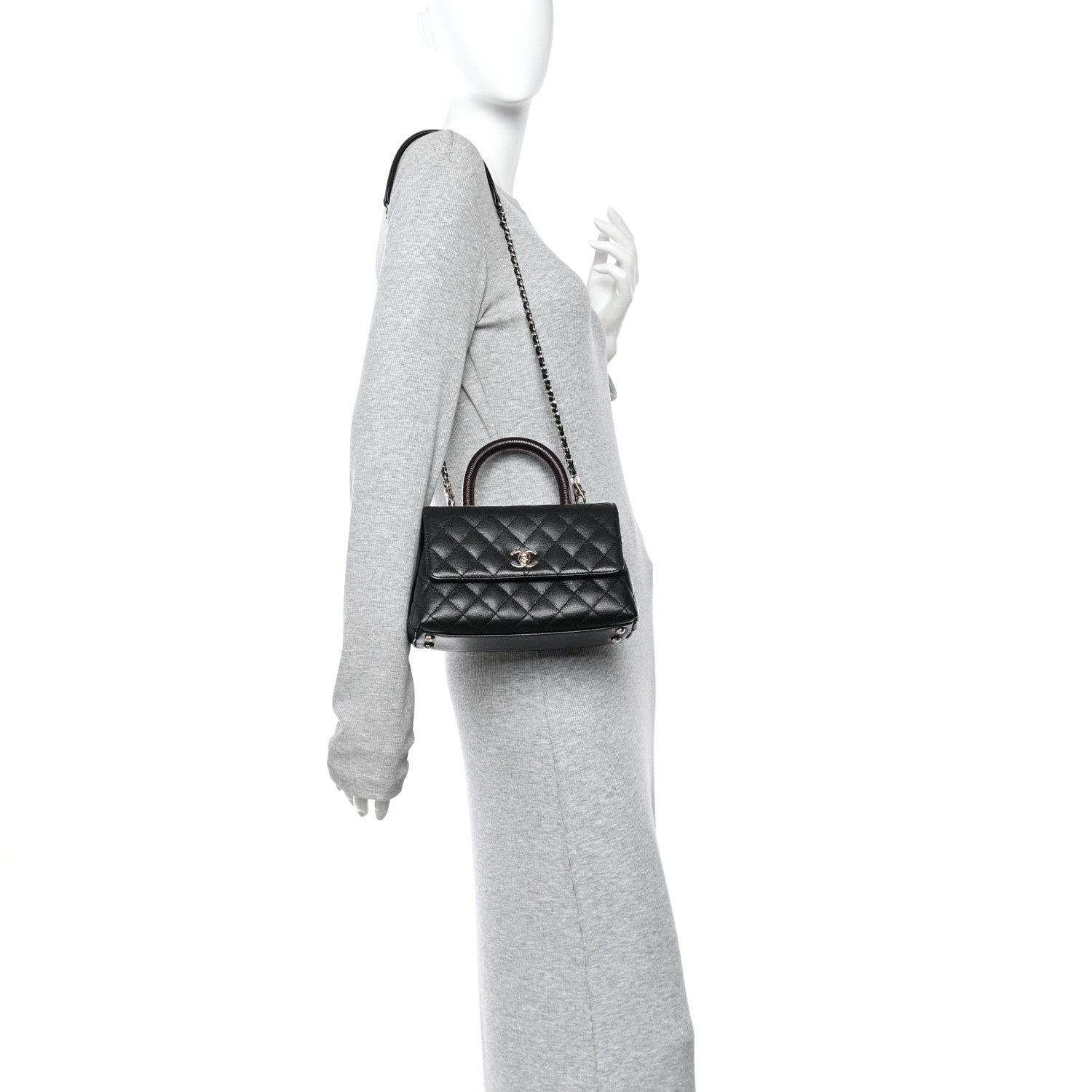 Caviar Lizard Embossed Quilted Mini Coco Handle Flap Black