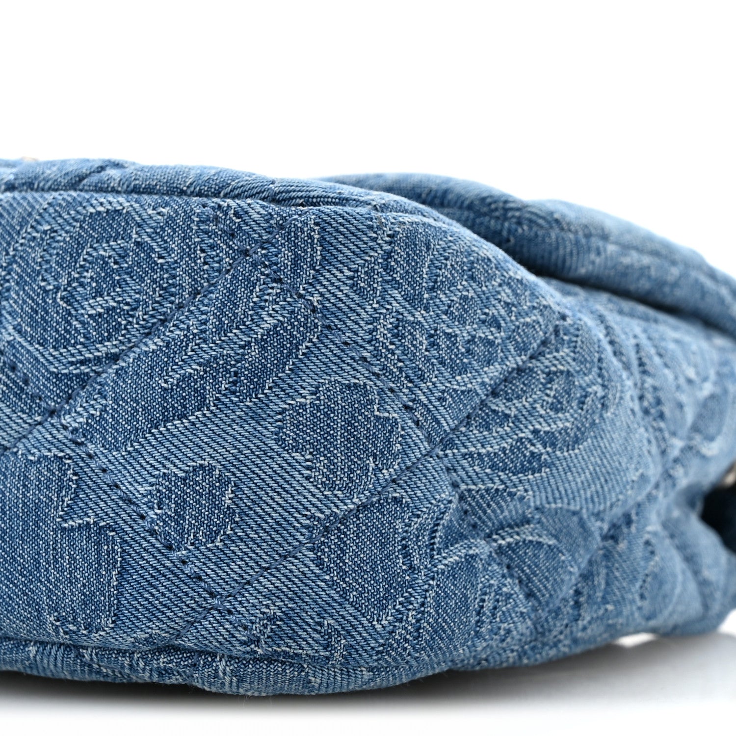 Denim Quilted Camellia Sweetheart Mini Flap Blue