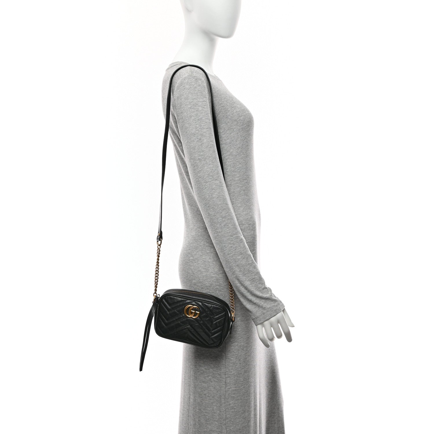 Calfskin Matelasse Mini GG Marmont Chain Shoulder Bag Black