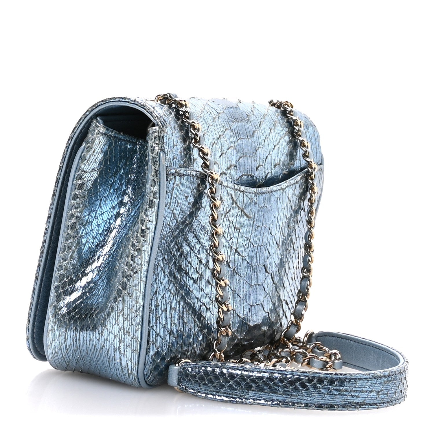 Metallic Snakeskin CC Flap Bag Blue