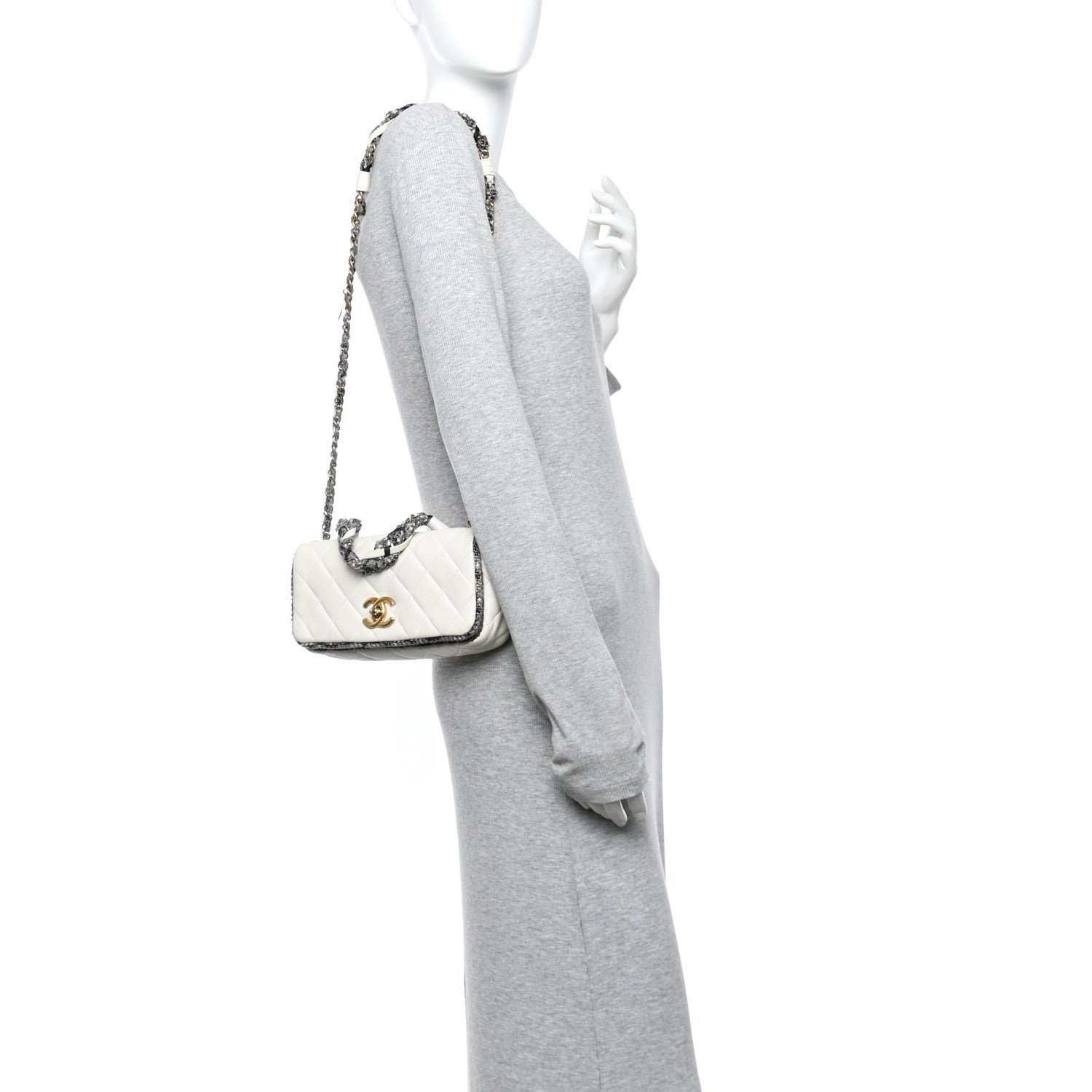 Lambskin Tweed Quilted Flap White