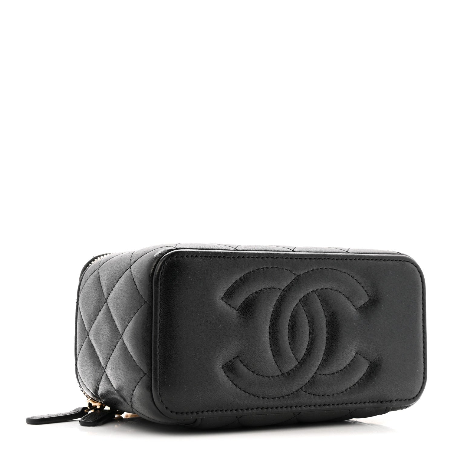 Lambskin Quilted Small Pillow Crush Vanity Case With Chain Black
