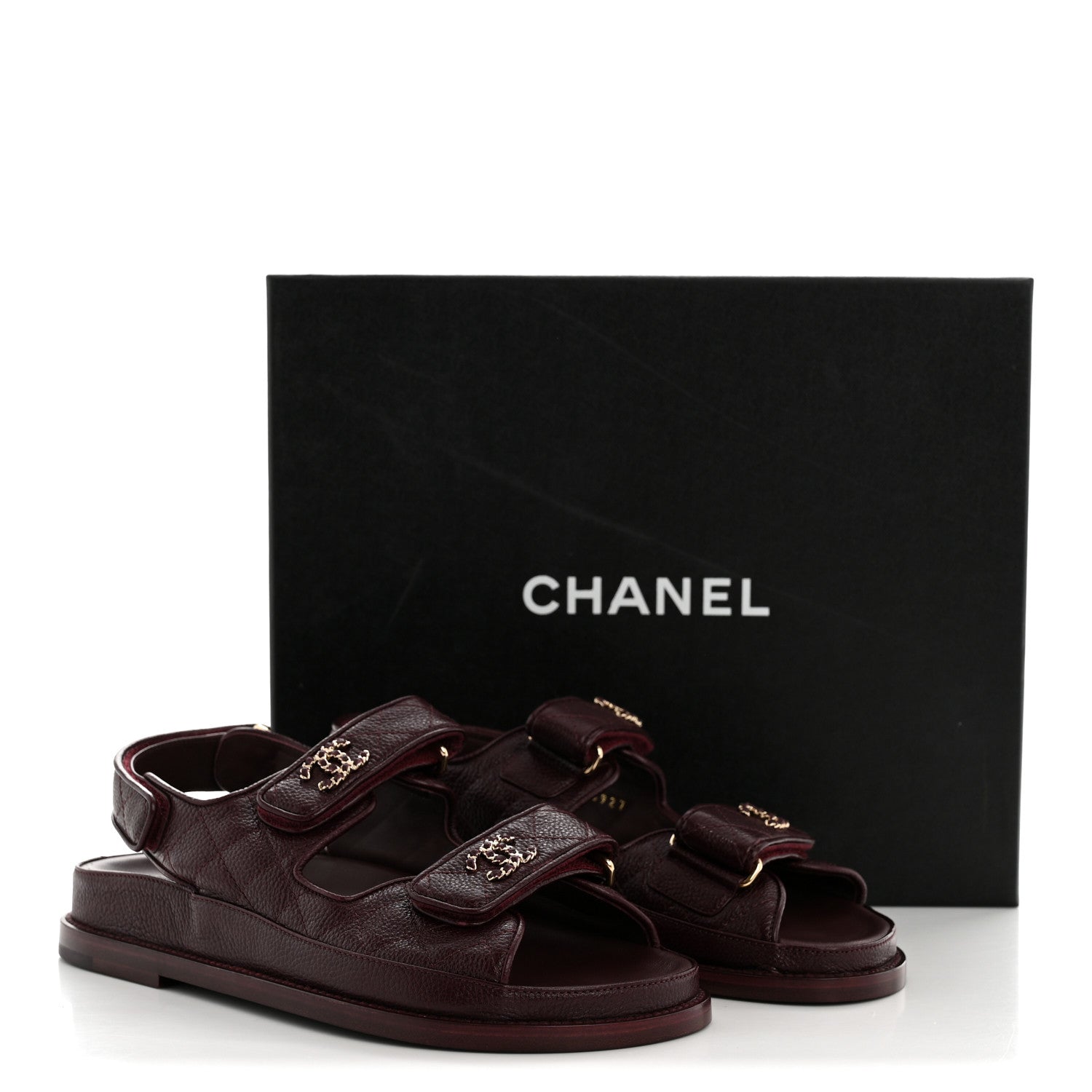 Grained Calfskin Velcro Dad Sandals 36.5 Maroon