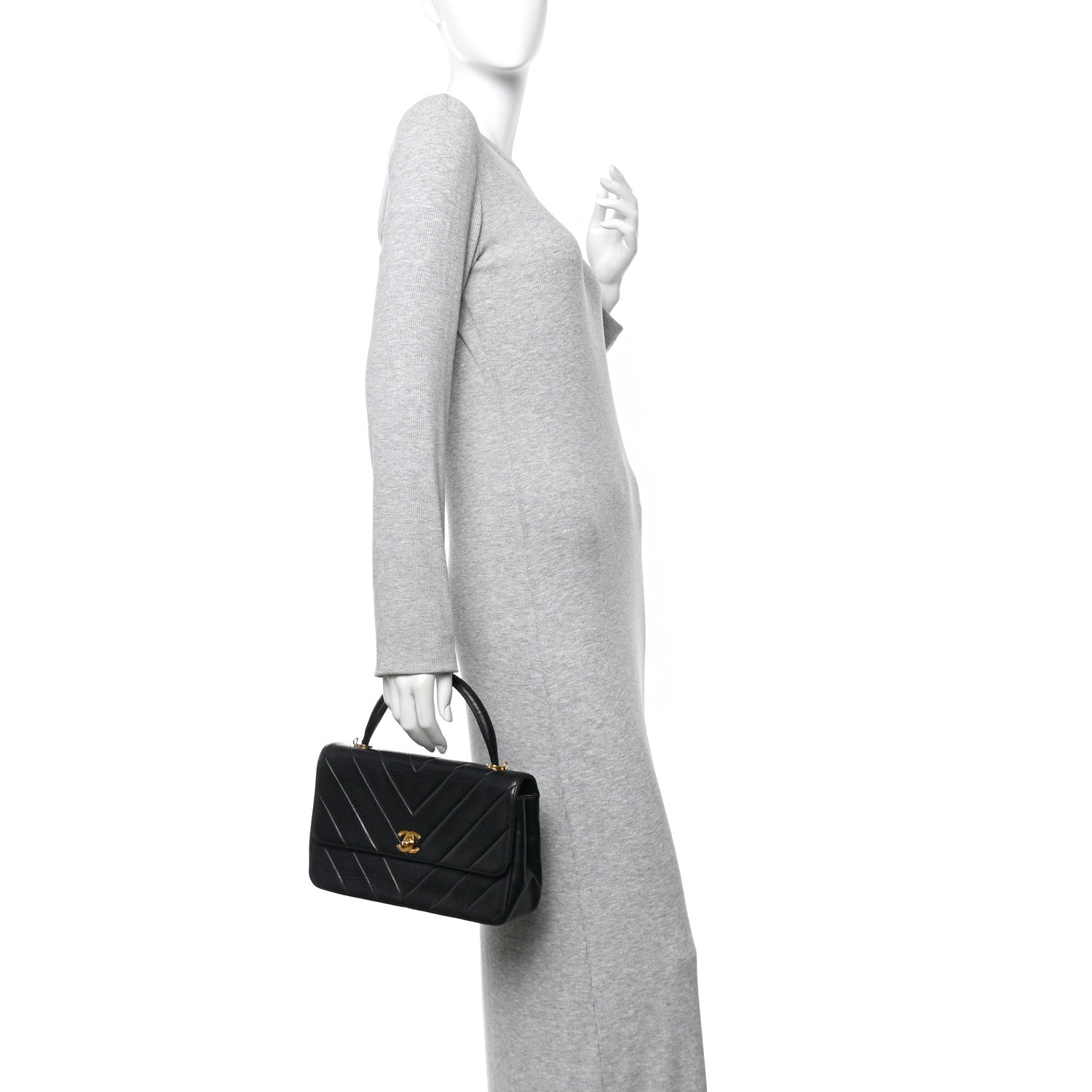 Lambskin Chevron Quilted Mini Kelly Flap Black