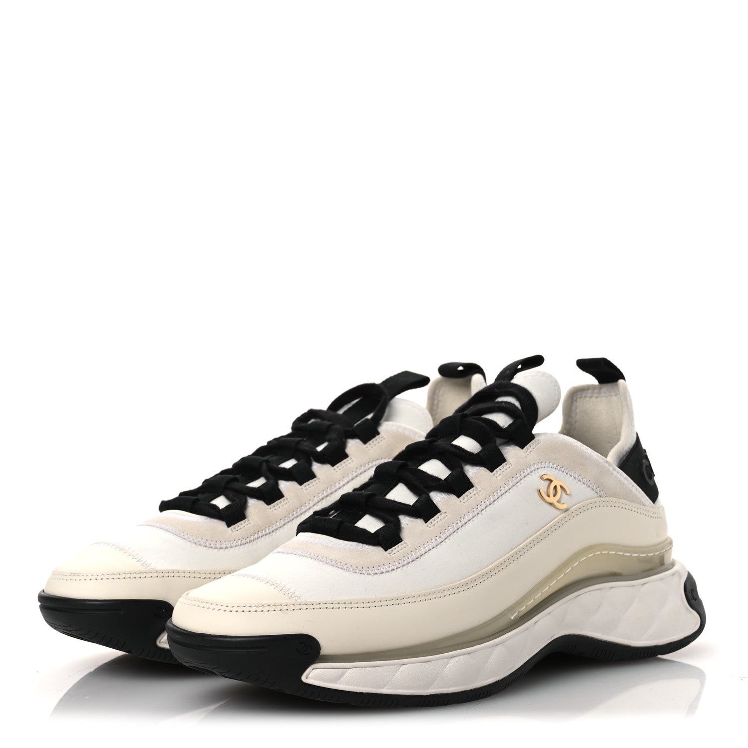 Velvet Calfskin Mixed Fibers CC Sneakers 40.5 Ivory Black