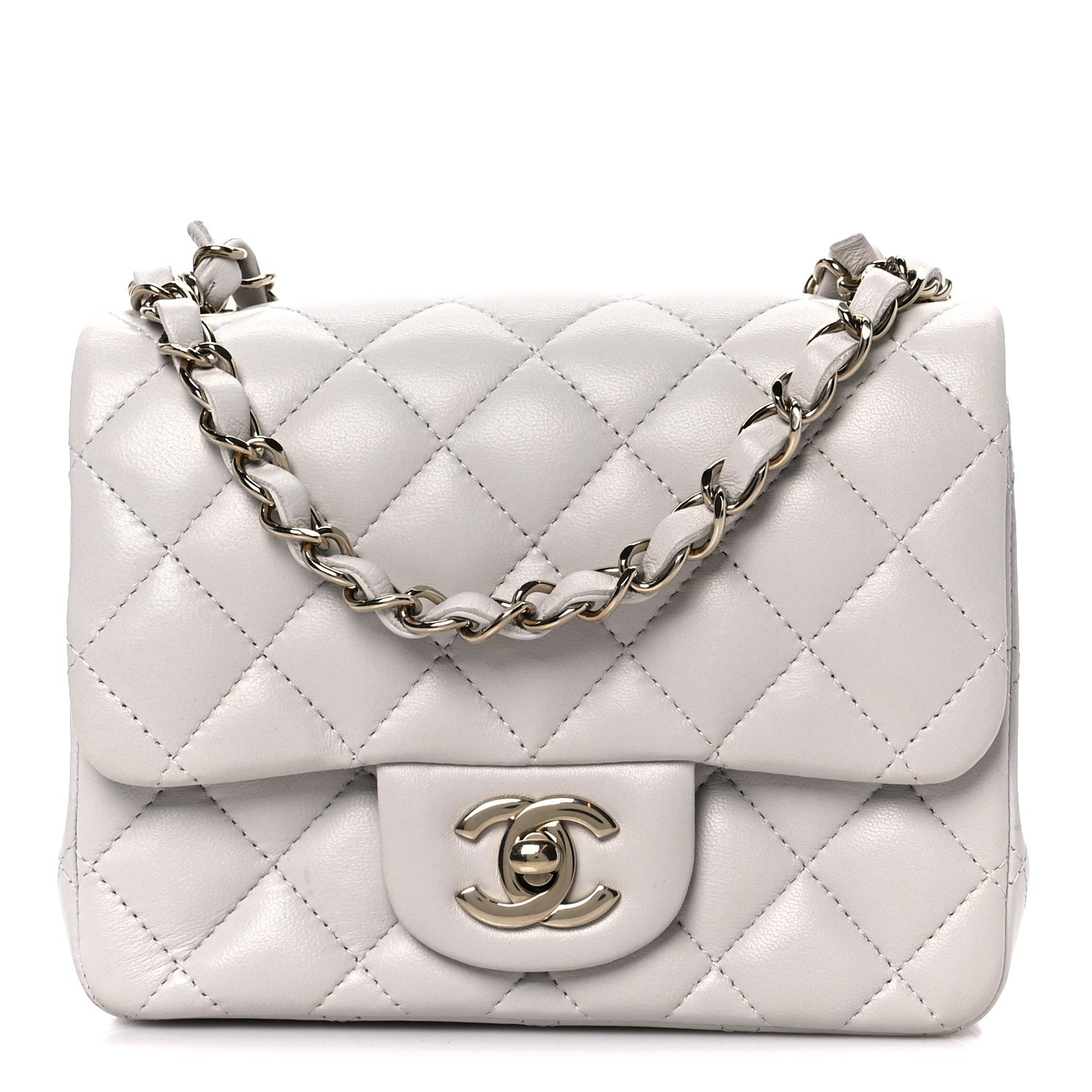 Lambskin Quilted Mini Square Flap Light Grey