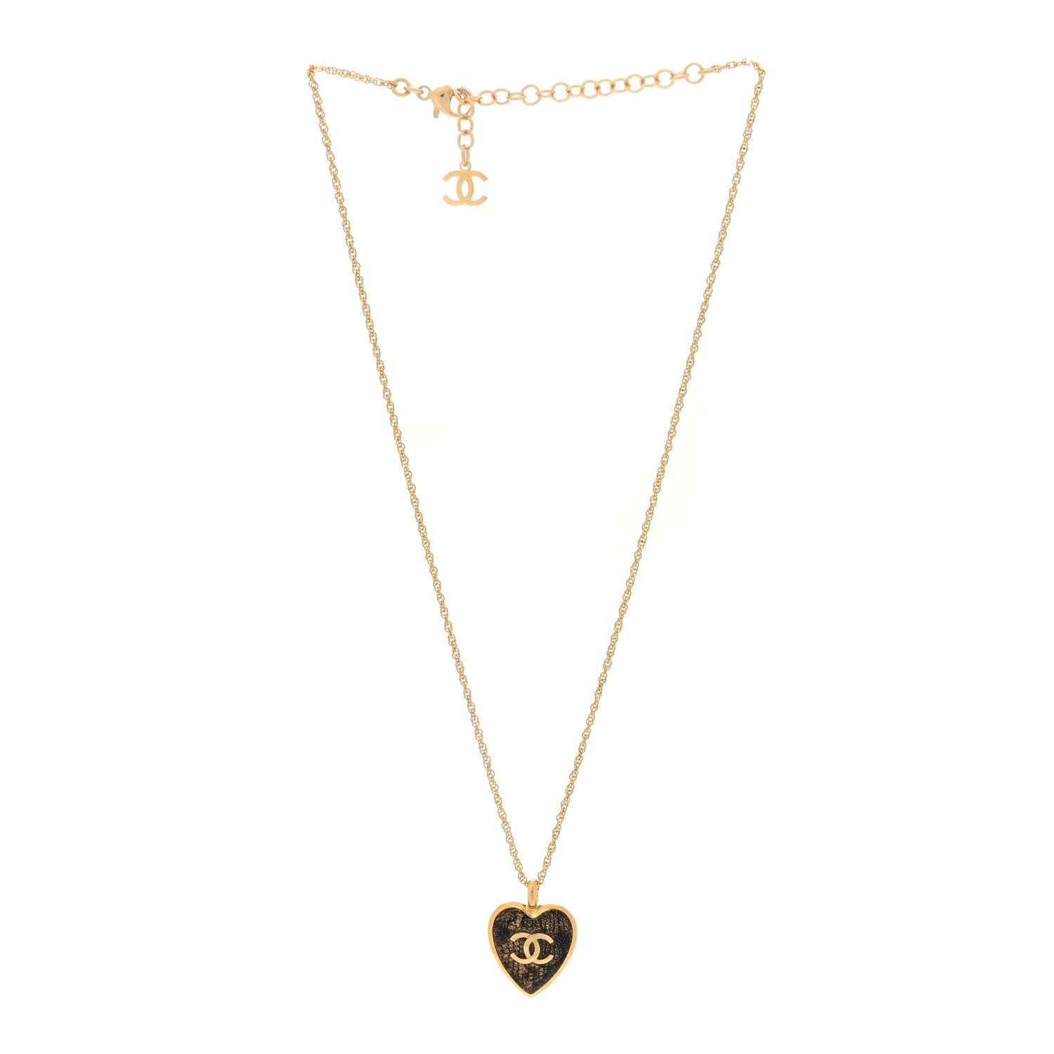 Metal Lace Resin Glass CC Heart Necklace Gold Black