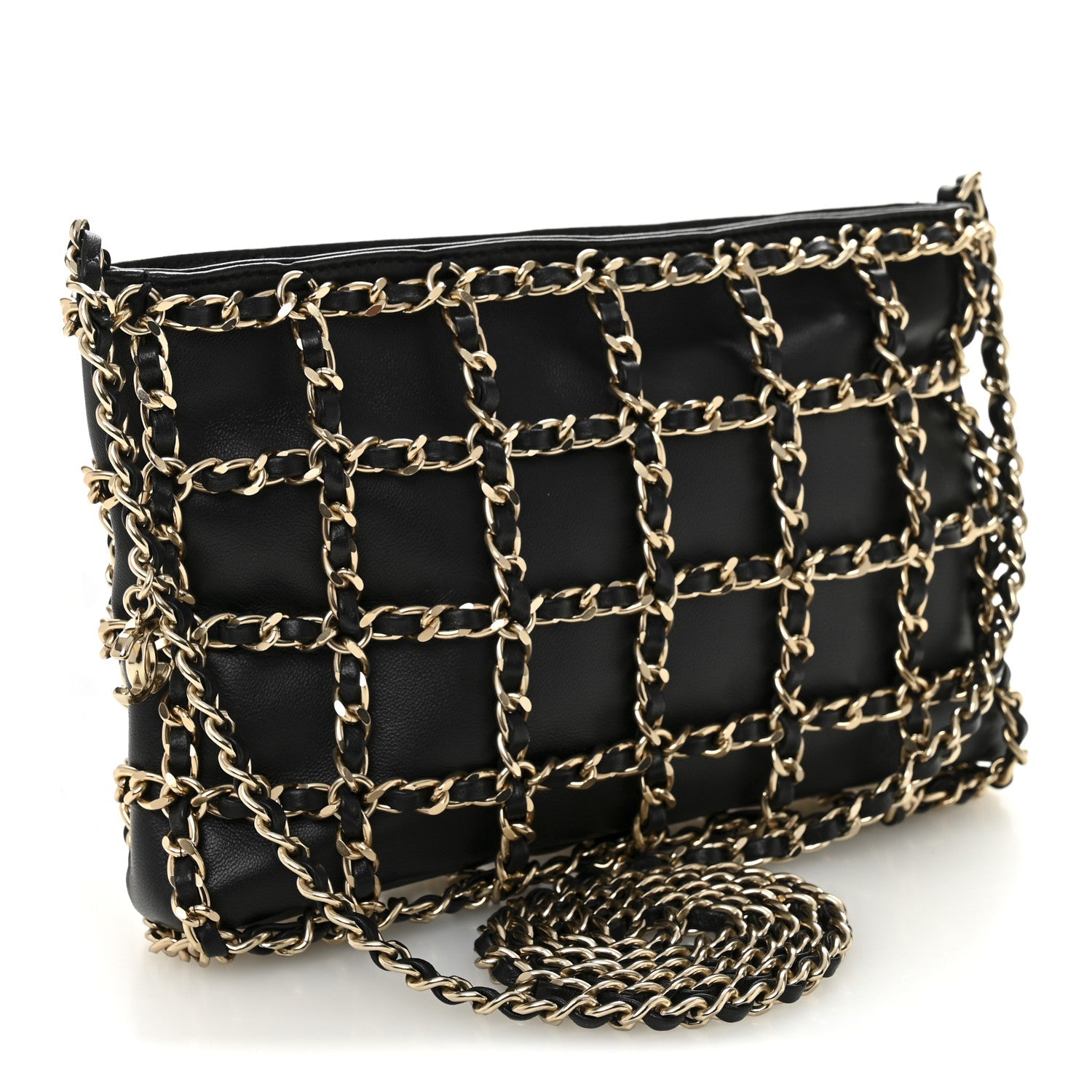 Lambskin Chain Frame Shoulder Bag Black