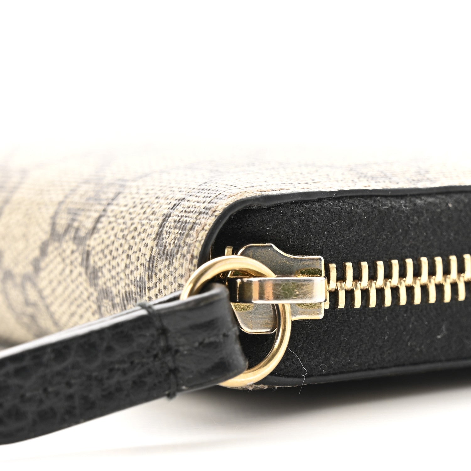 Dollar Calfskin GG Supreme Monogram GG Marmont Zip Around Wallet Black Beige Ebony