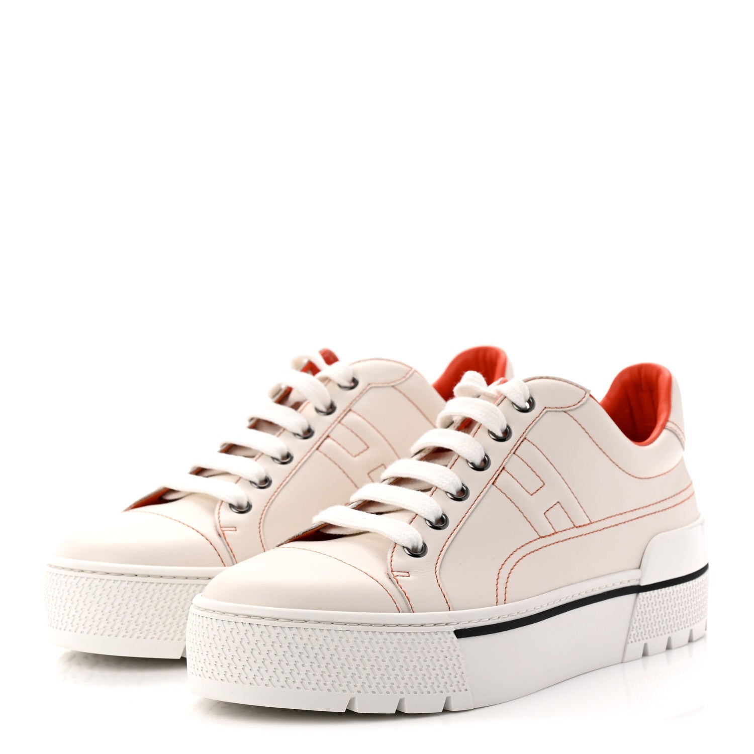 Calfskin Womens Voltage Sneakers 38 White Orange