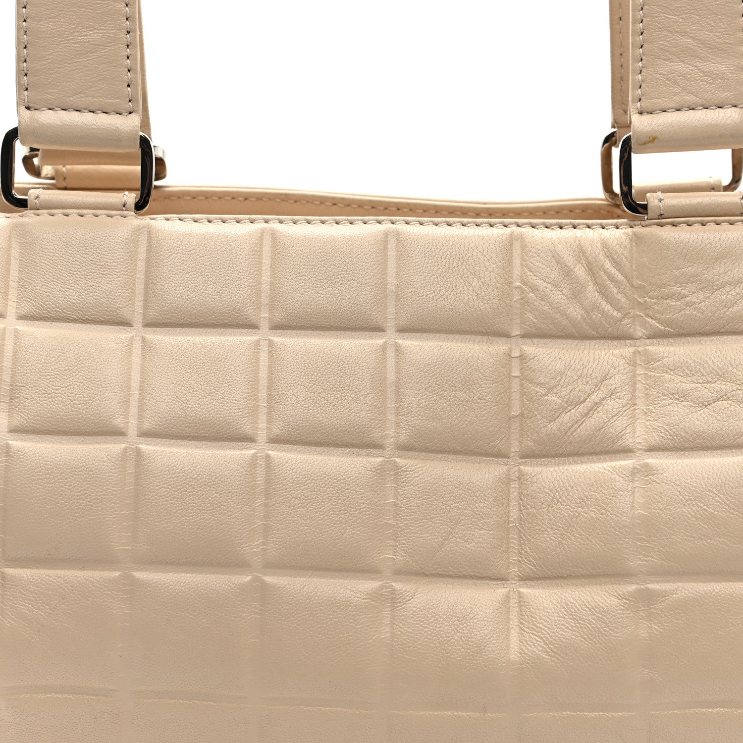 Lambskin Quilted CC Chocolate Bar Barrel Bag Beige