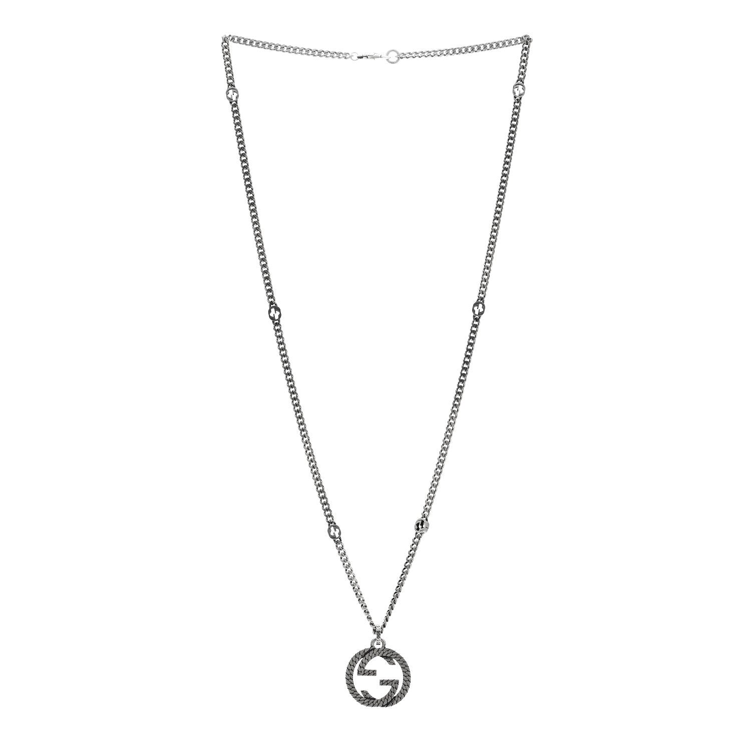 Sterling Silver Textured Interlocking G Pendant Necklace