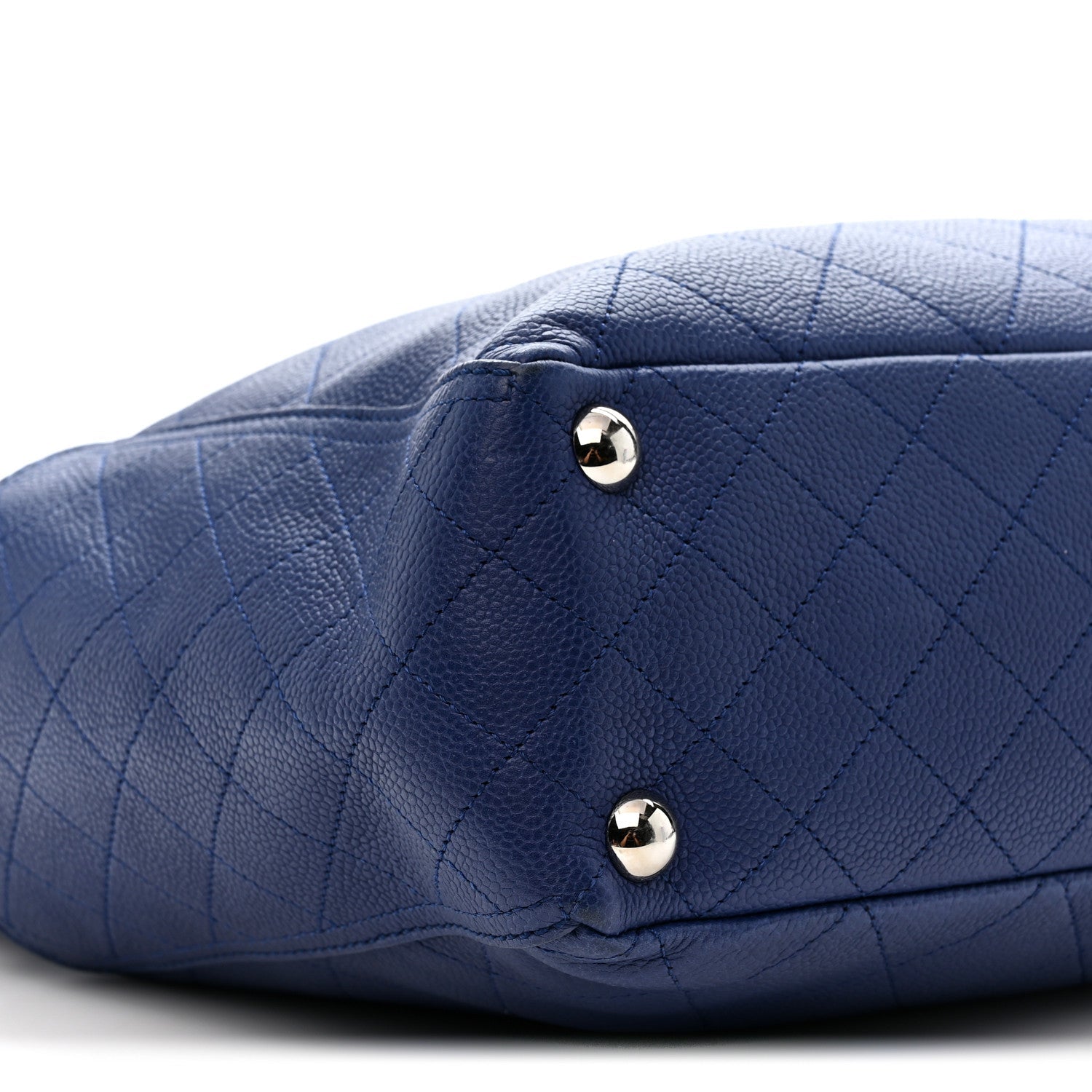 Grained Calfskin Stitched CC Pocket Tote Navy Blue