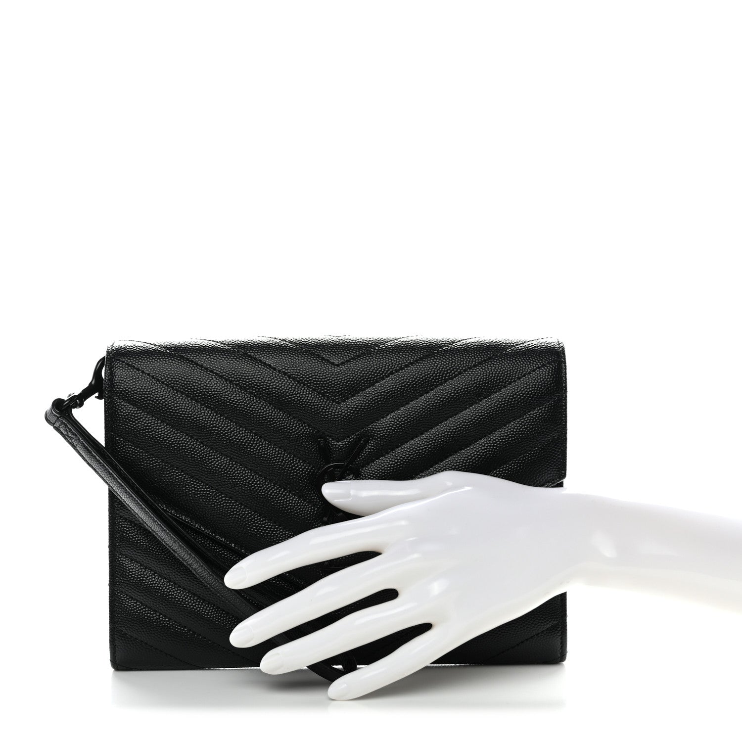 Grain De Poudre Matelasse Chevron Monogram Monochrome Envelope Clutch Black