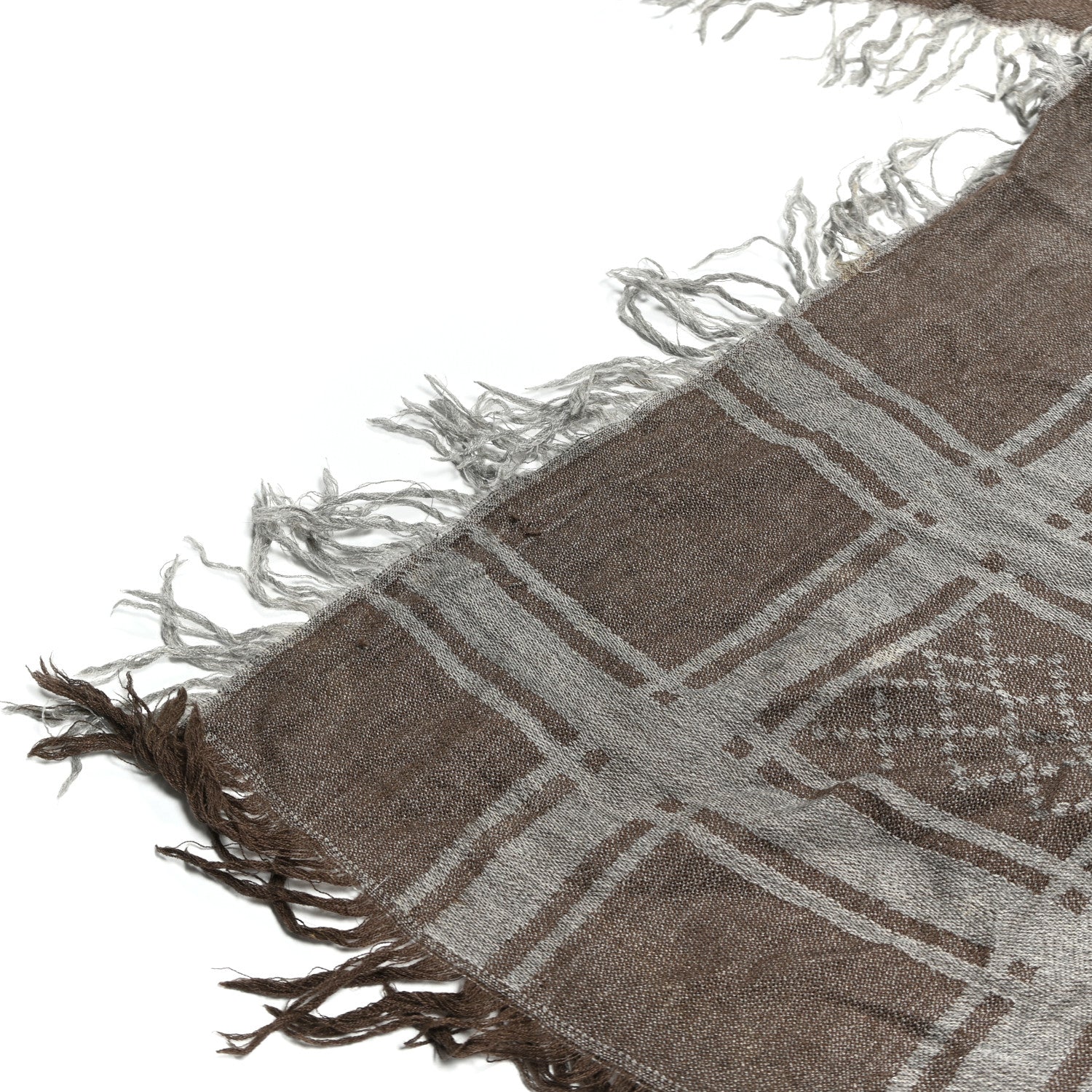 Wool Silk Fox Fur Monogram Shawl Scarf Brown