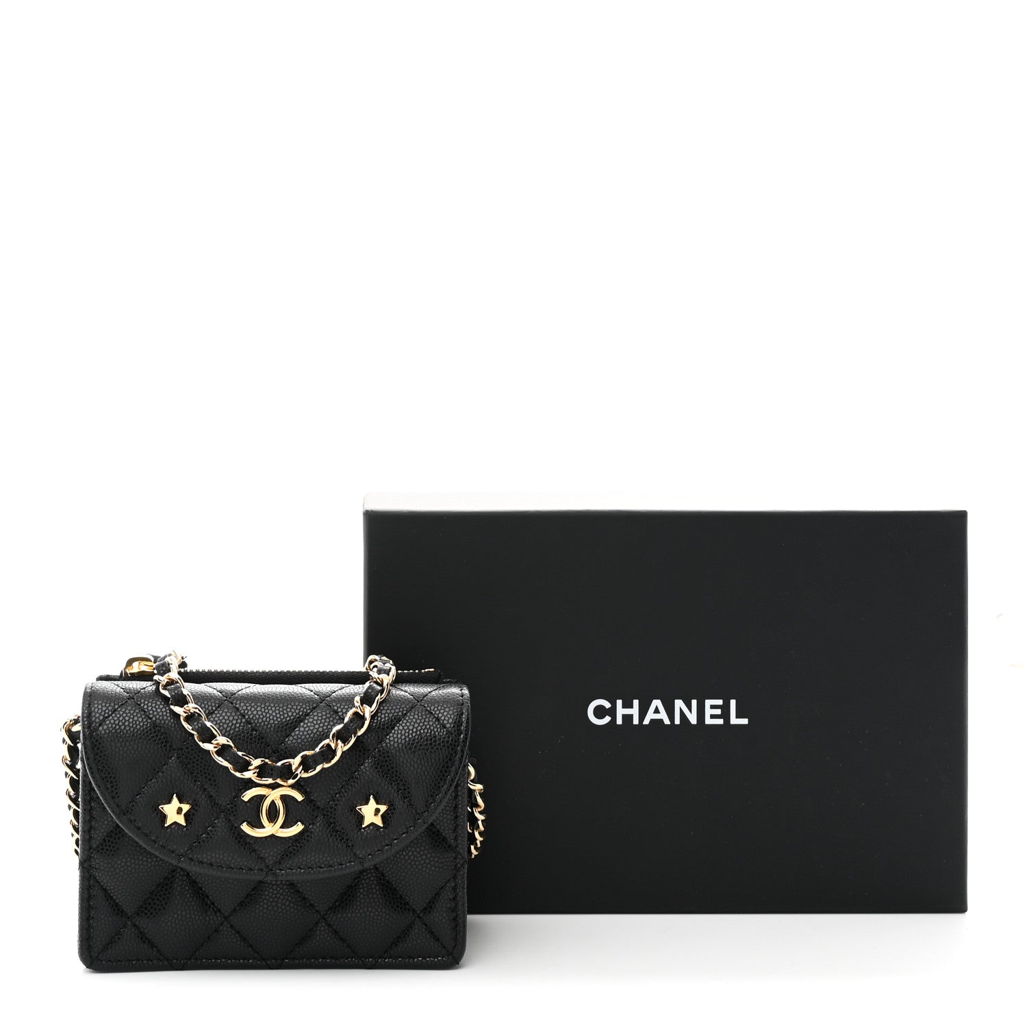 Caviar Quilted Clutch With Chain Black