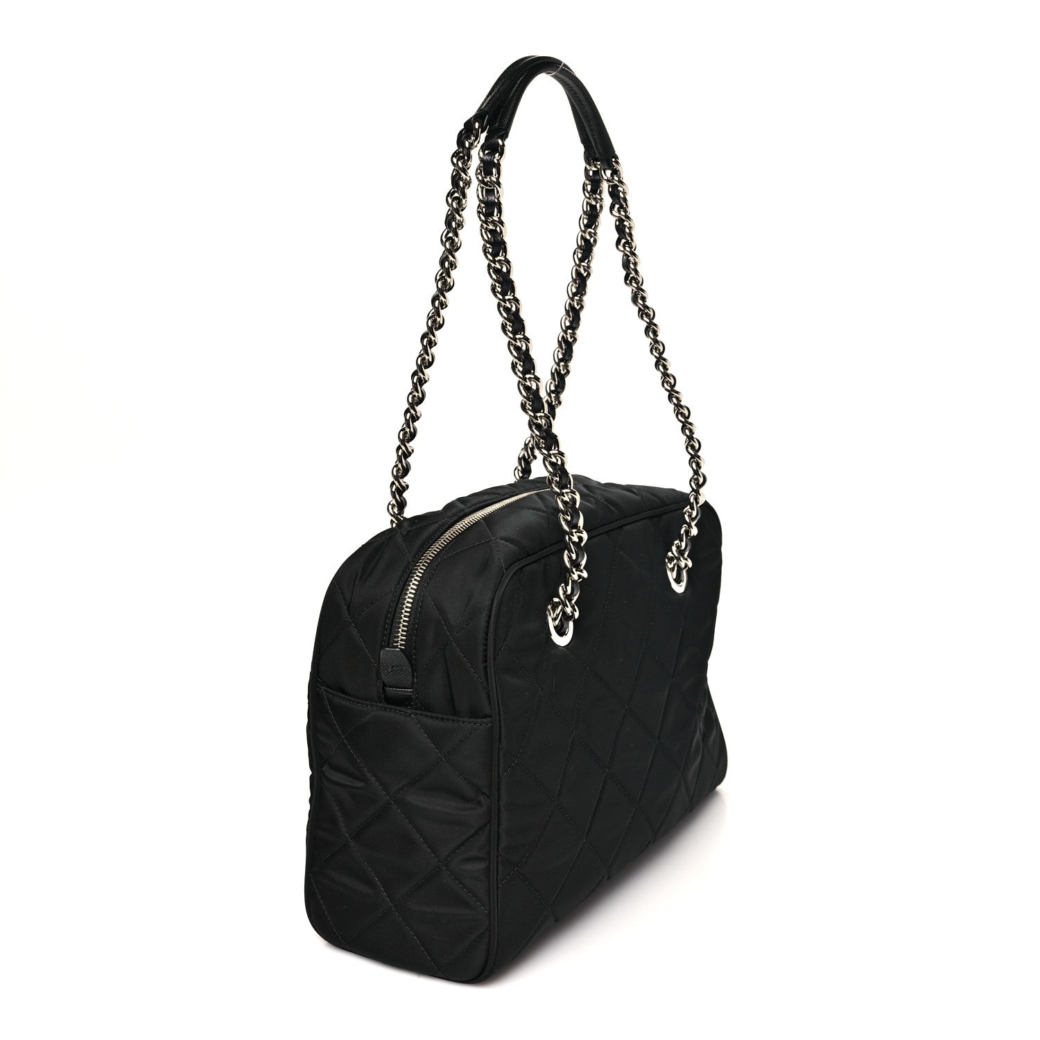 Nylon Tessuto Impuntu Quilted Shoulder Bag Black