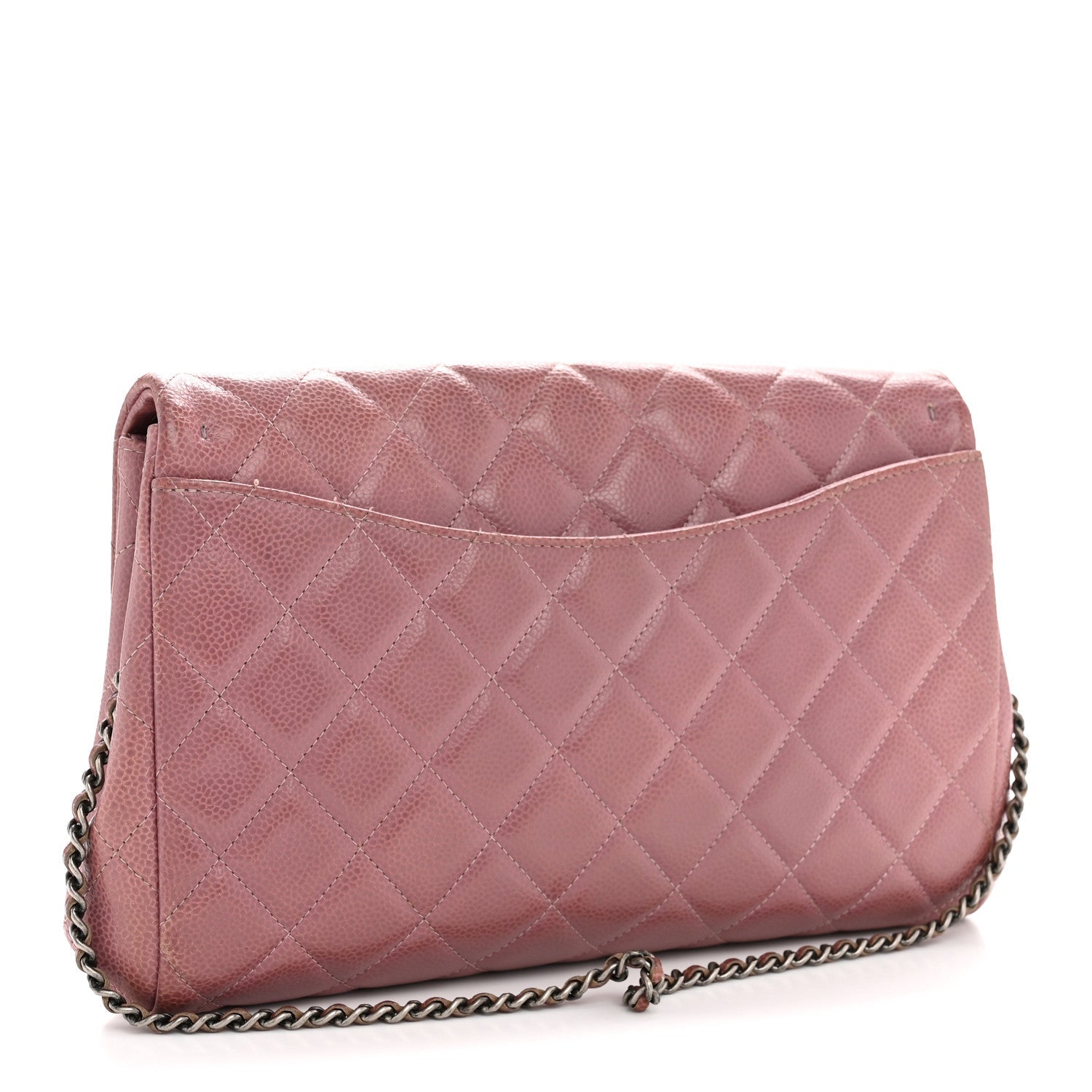 Caviar Quilted Clutch With Chain Flap Purple