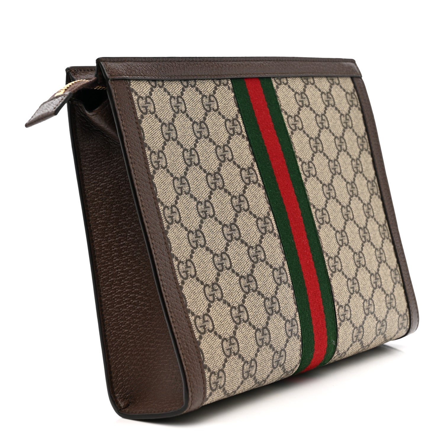 GG Supreme Monogram Web Ophidia Pouch Brown
