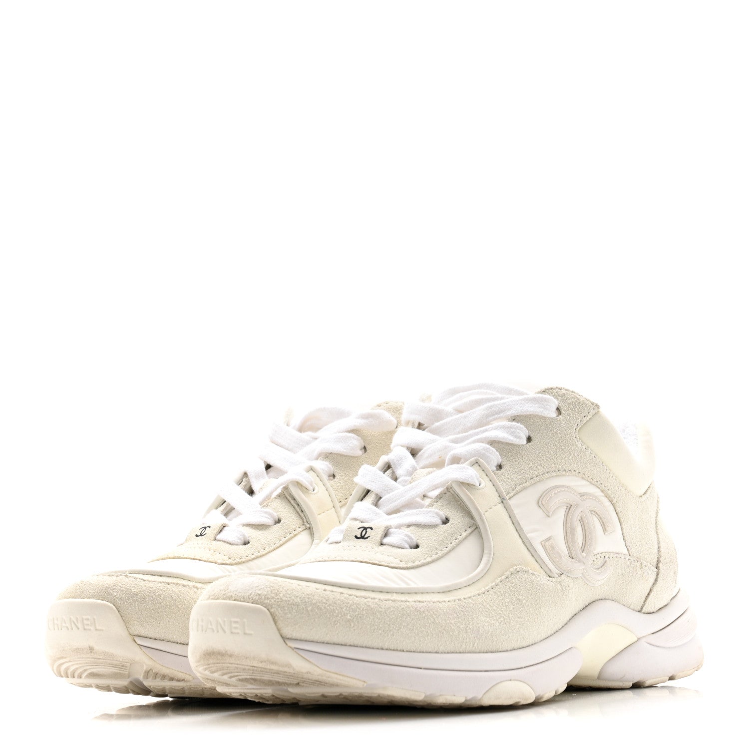 Suede Calfskin Fabric CC Sneakers 39.5 White