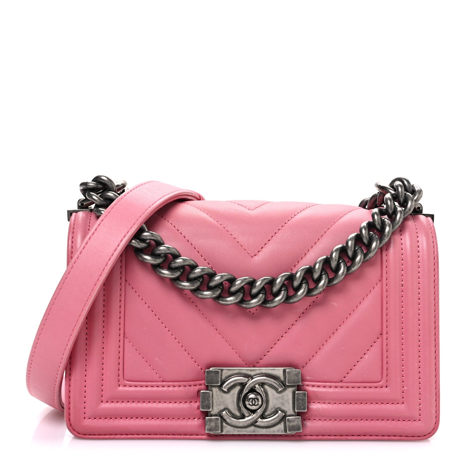 Lambskin Chevron Quilted Small Boy Flap Pink