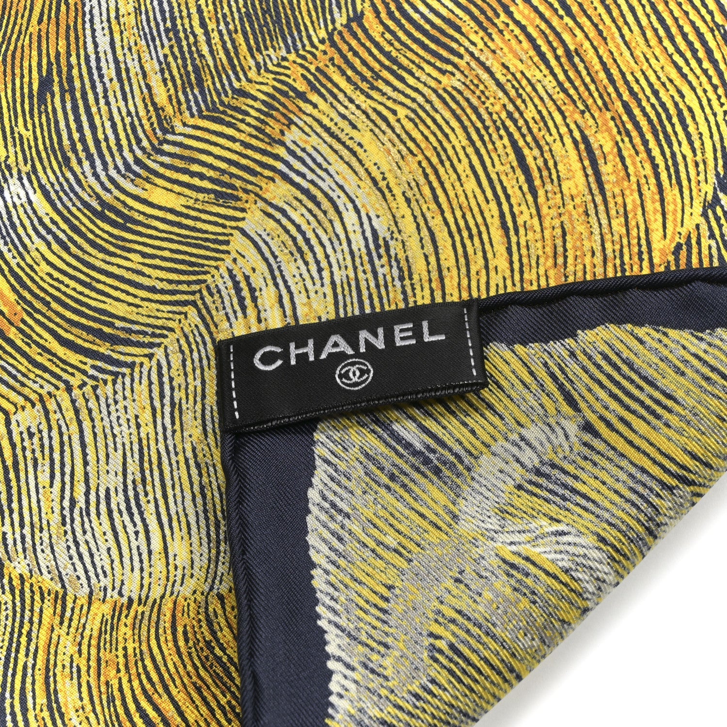 Silk Camellia Moons Scarf Navy Yellow