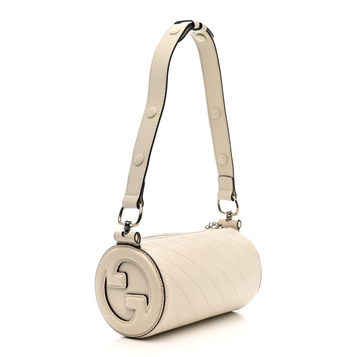 Sakai Be Green Calfskin Diagonal Stitched Mini Blondie Barrel Shoulder Bag Mystic White