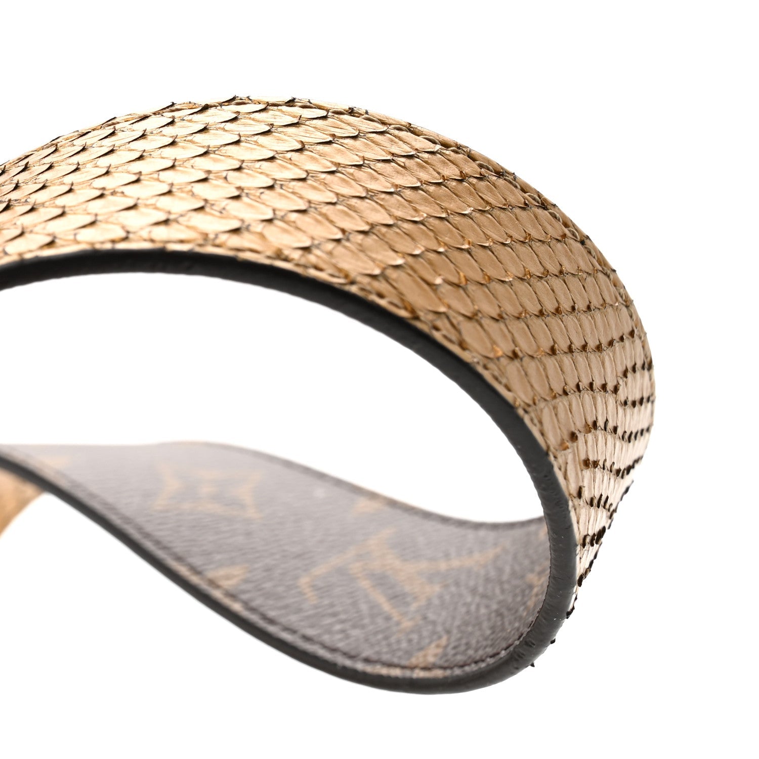 Metallic Snakeskin Monogram Bandouliere Shoulder Strap Gold
