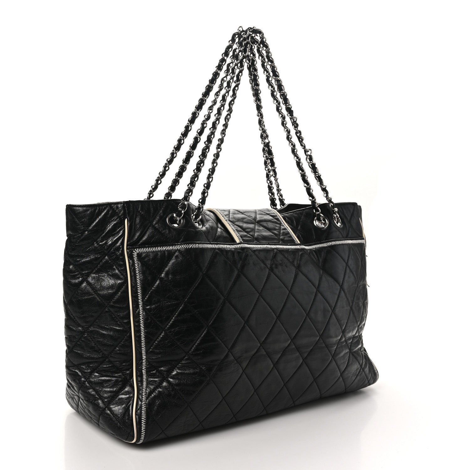 Lambskin Quilted Large East West Tote Black