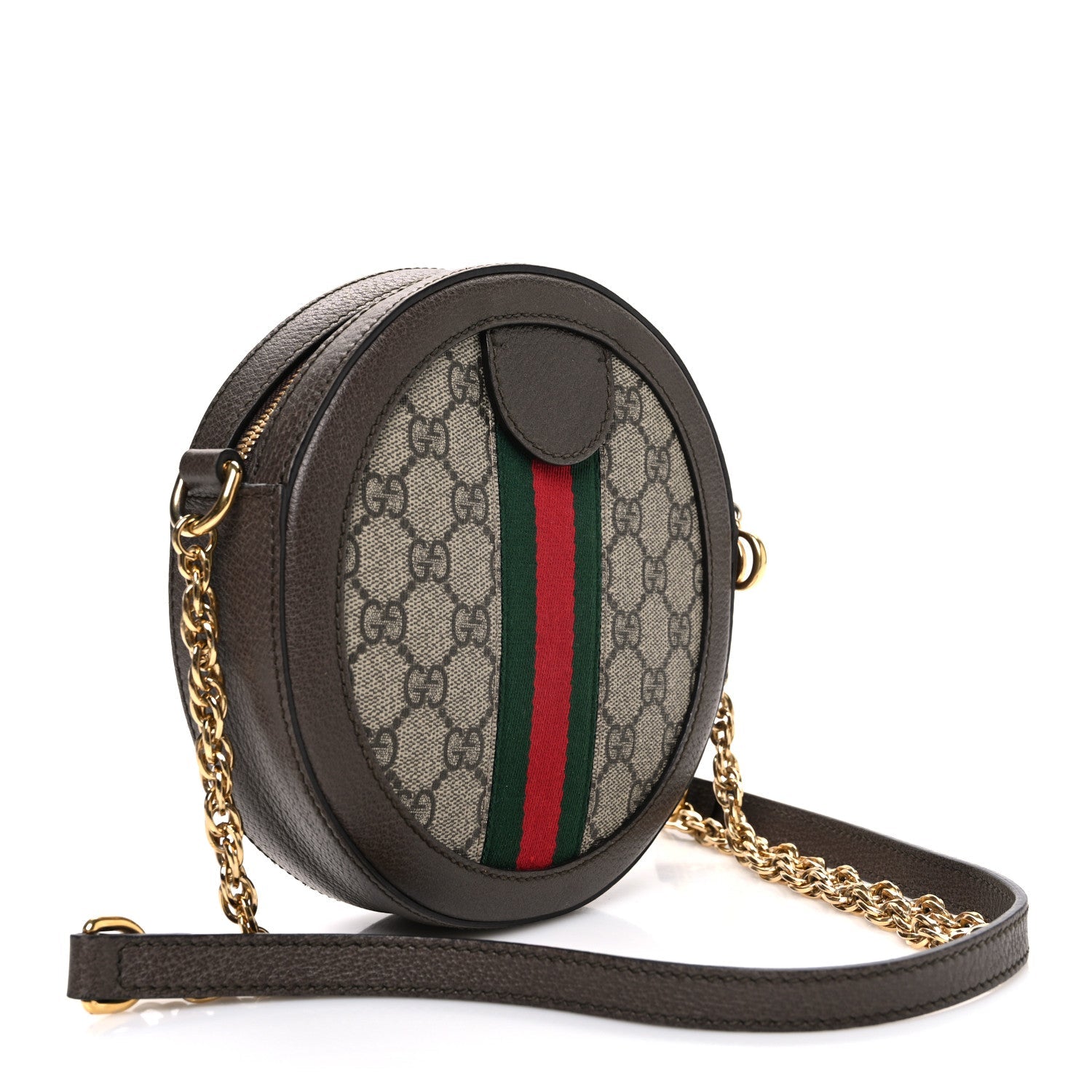 GG Supreme Monogram Web Mini Ophidia Round Shoulder Bag Brown
