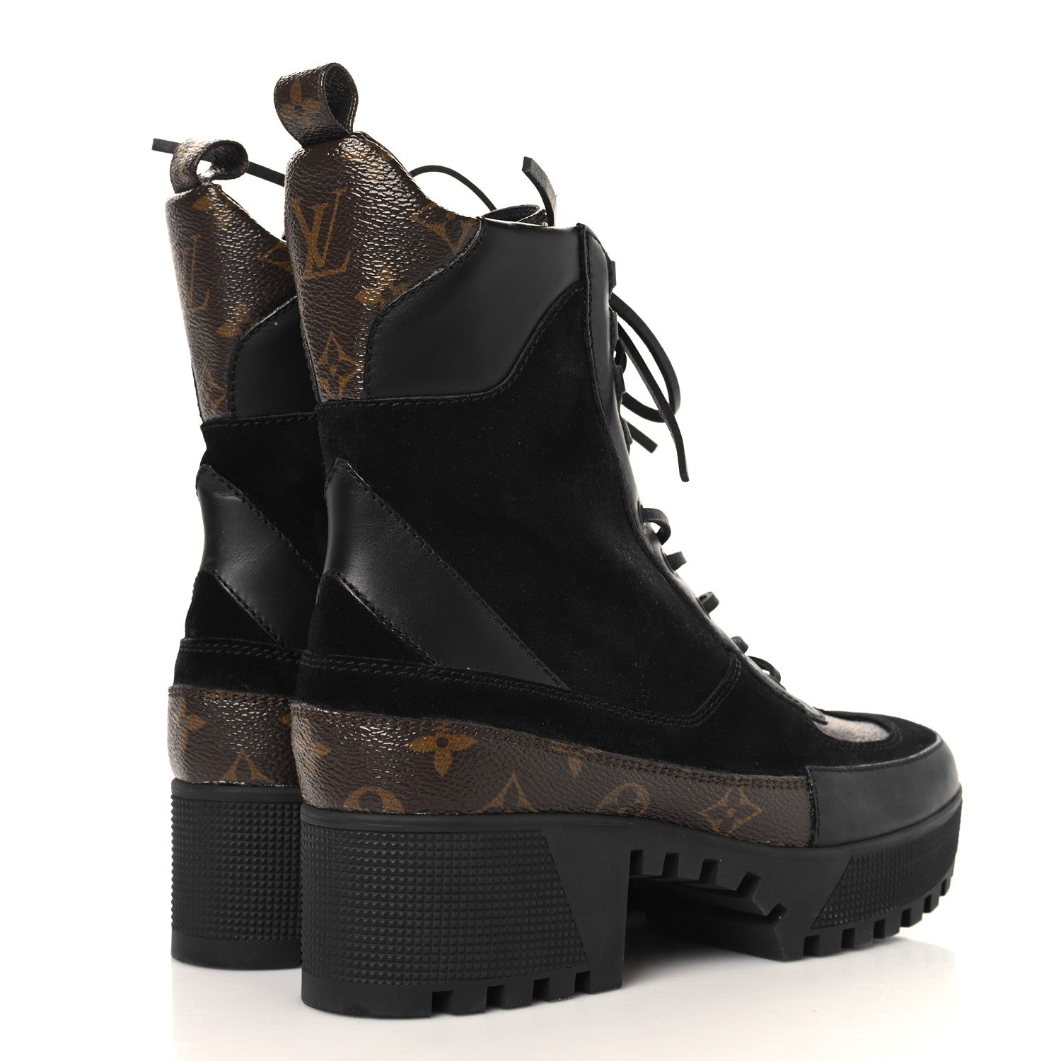 Suede Calfskin Monogram Laureate Platform Desert Boots 39.5 Black