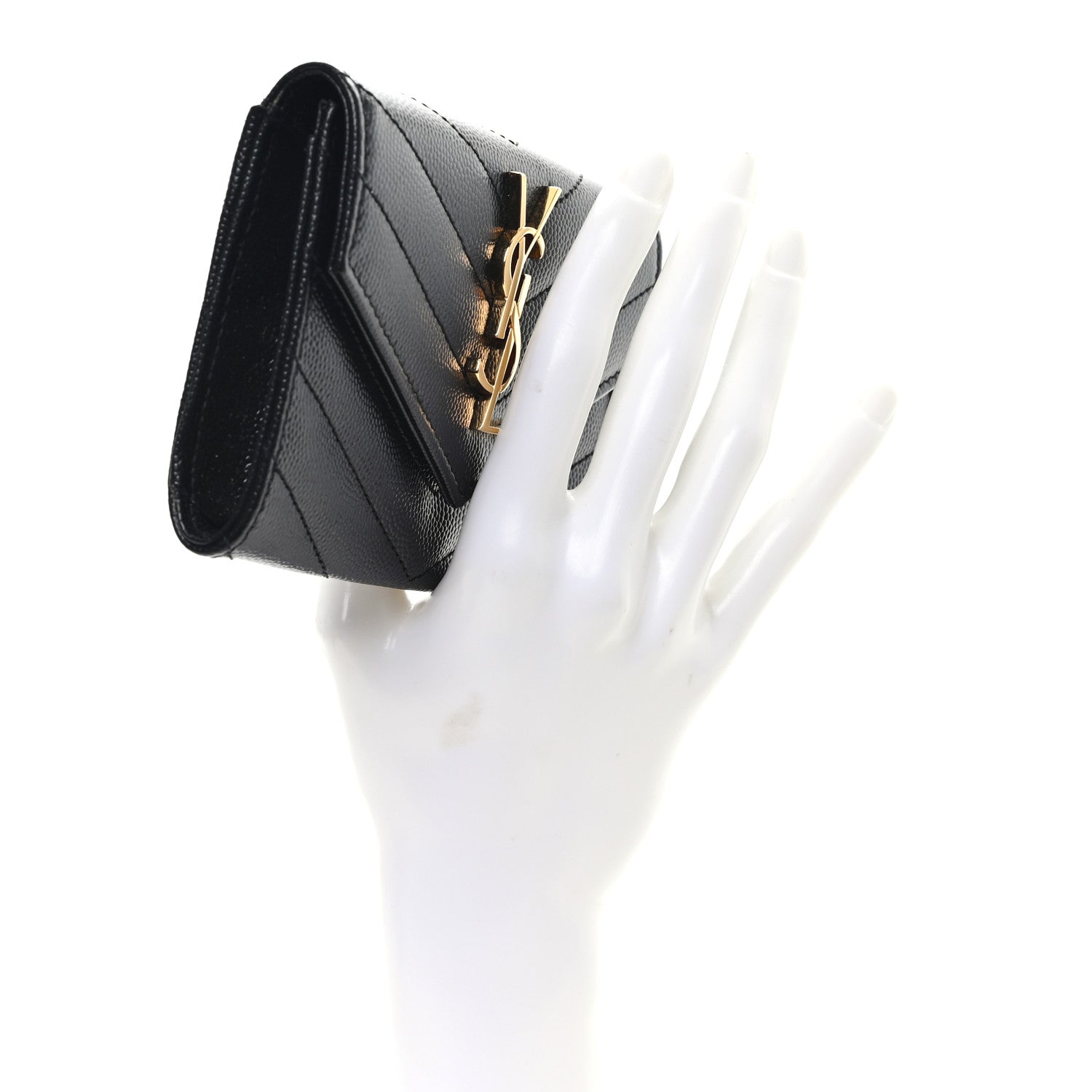 Grain De Poudre Matelasse Chevron Small Monogram Envelope Wallet Black