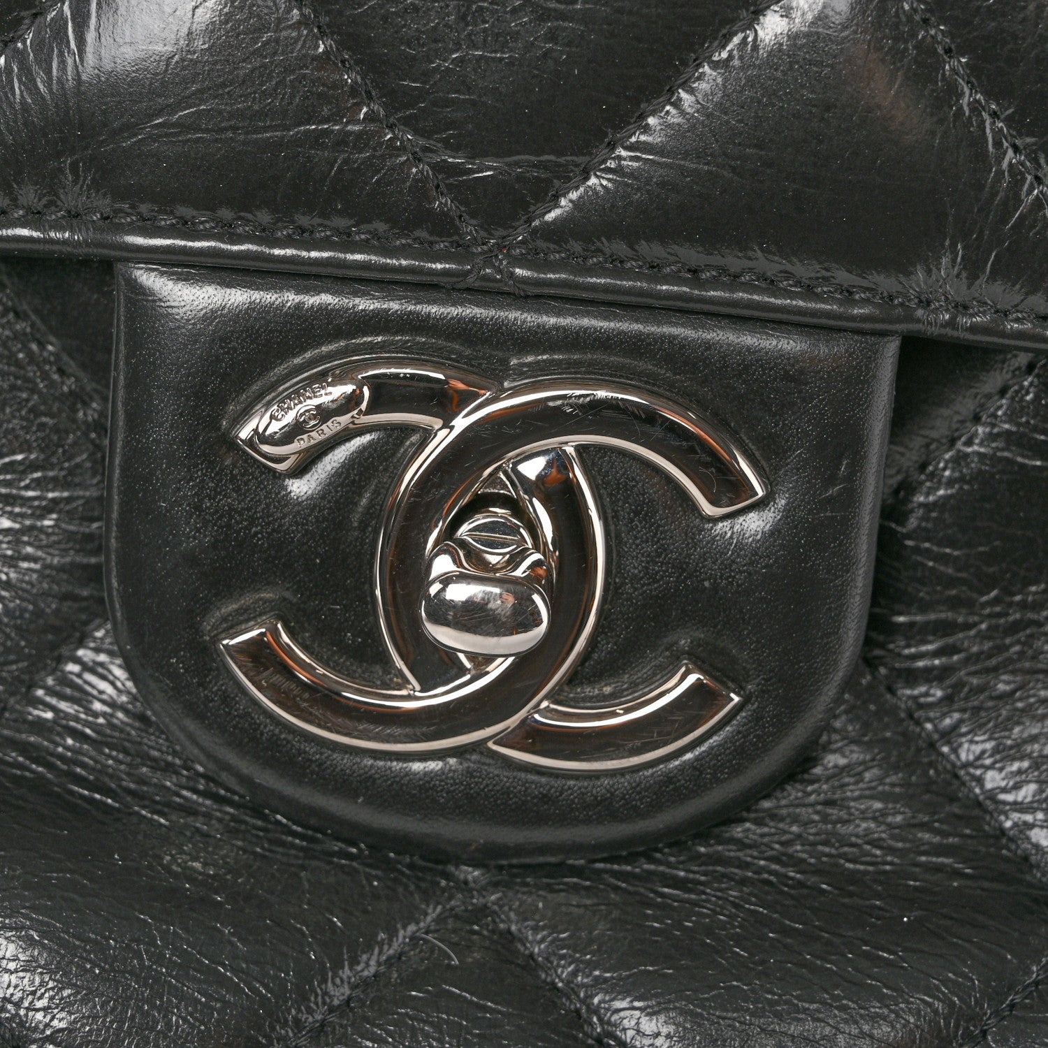 Glazed Calfskin Quilted Large CC Delivery Tote Black