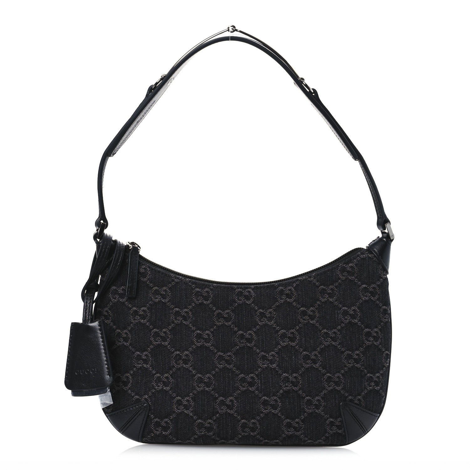 Jacquard Black Denim GG Monogram Horsebit Slim Small Shoulder Bag Black Grey