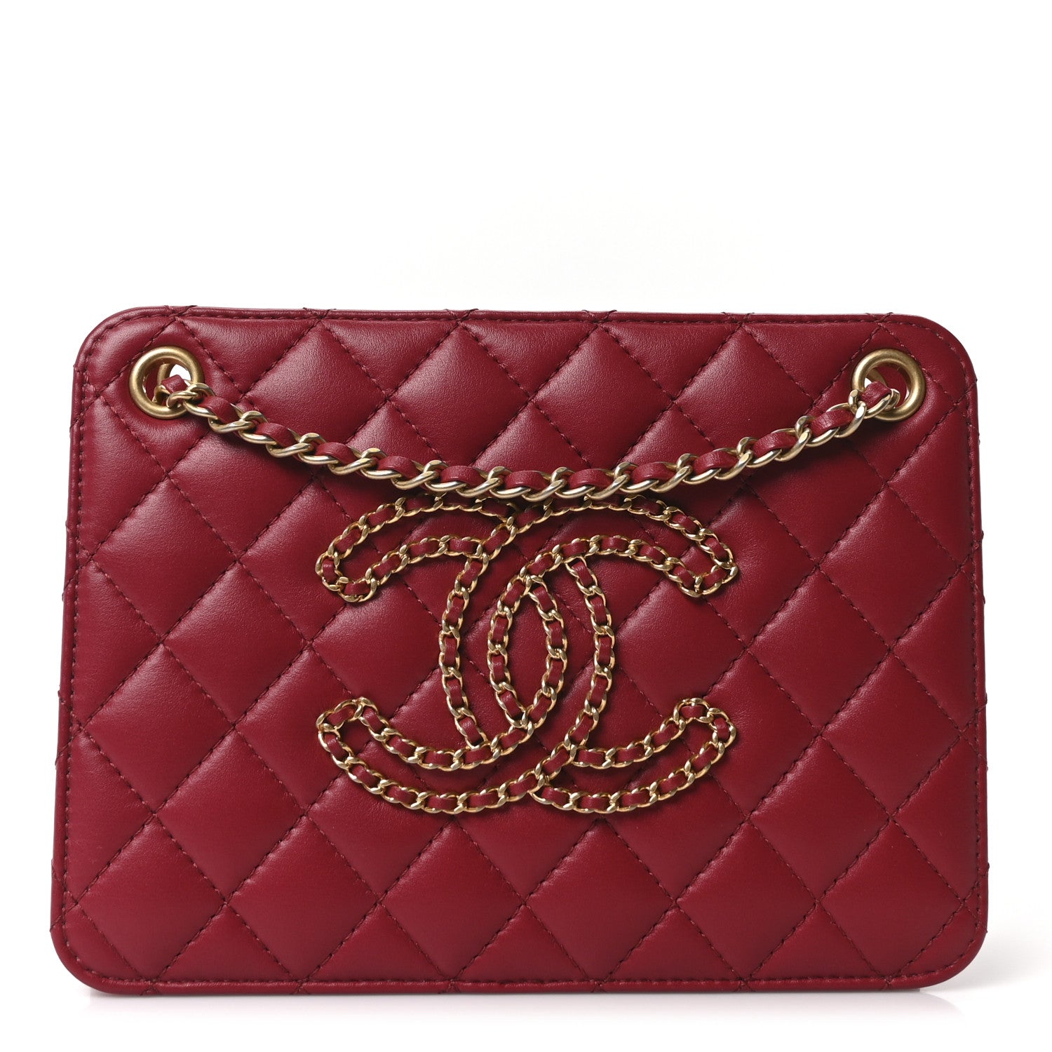 Calfskin Quilted Small CC Chain Accordion Tote Red